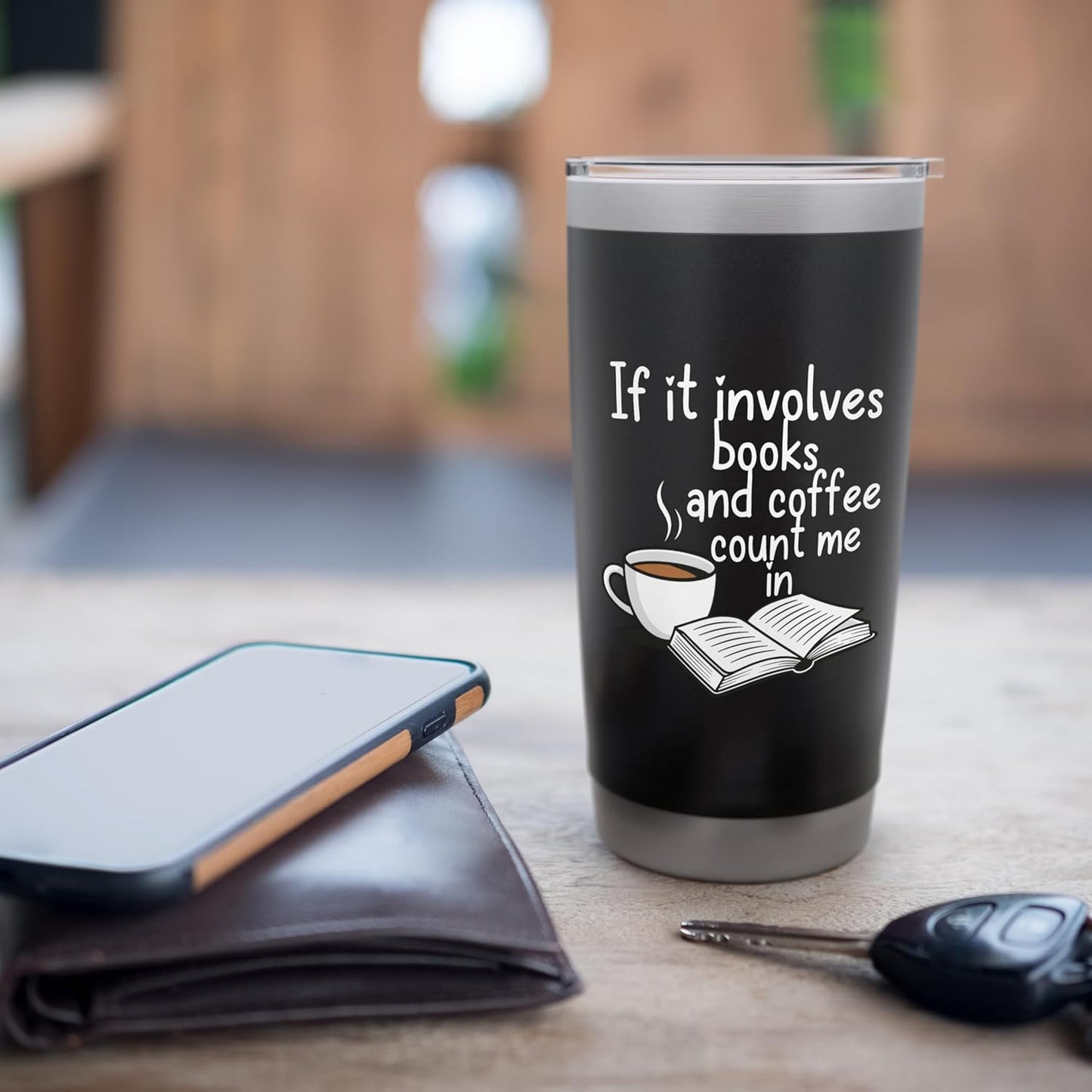 Books and Coffee Count Me In Reading Bookworm Design Stainless Steel Insulated Tumbler