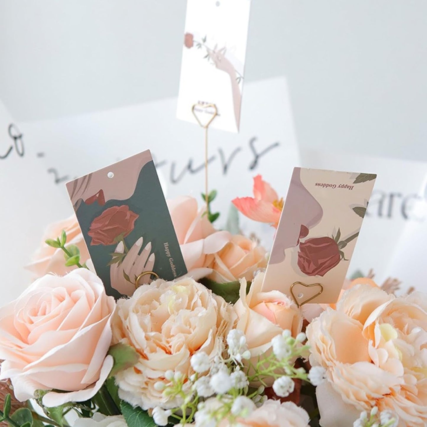 Metal Floral Place Card Holder, Photo Picture Memo Card Holder Clip, Gold Sticks Flower Picks Clips for Flower Arrangements, Wedding and Birthday Party