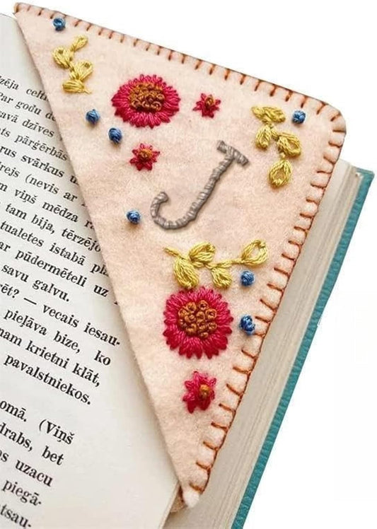 MOTEERLLU Personalized Hand Embroidered Corner Bookmark with A-Z Initial, Cute Book Markers for Reading Women, Book Lovers Gifts for Friends Mom & Teachers, 3.74"(Fall-j)
