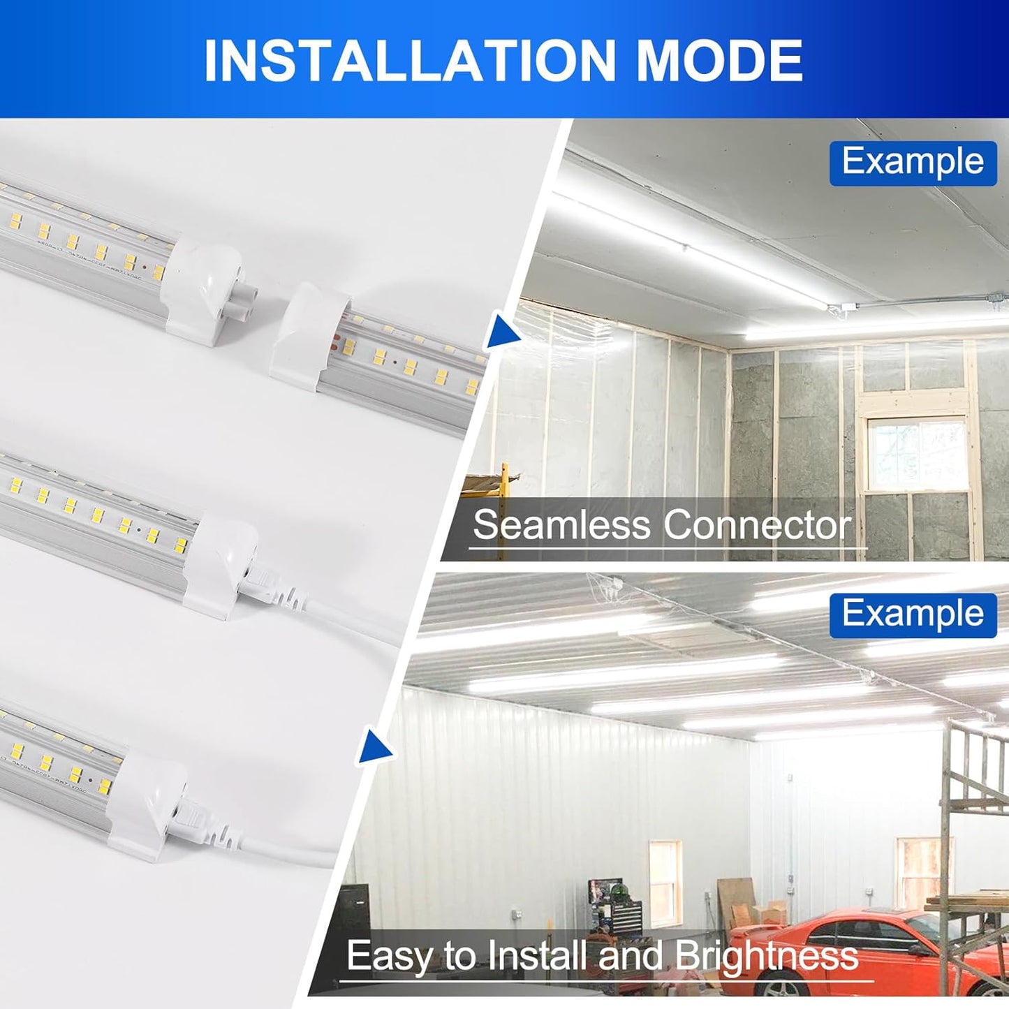 Led Shop Lights, 4FT LED Light 50W 6500K 7000LM Daylight,Led Garage Light,Linkable Clear Cover Integrated V-Shape for Garage Warehouse Workbench Workshop(4-Pack)