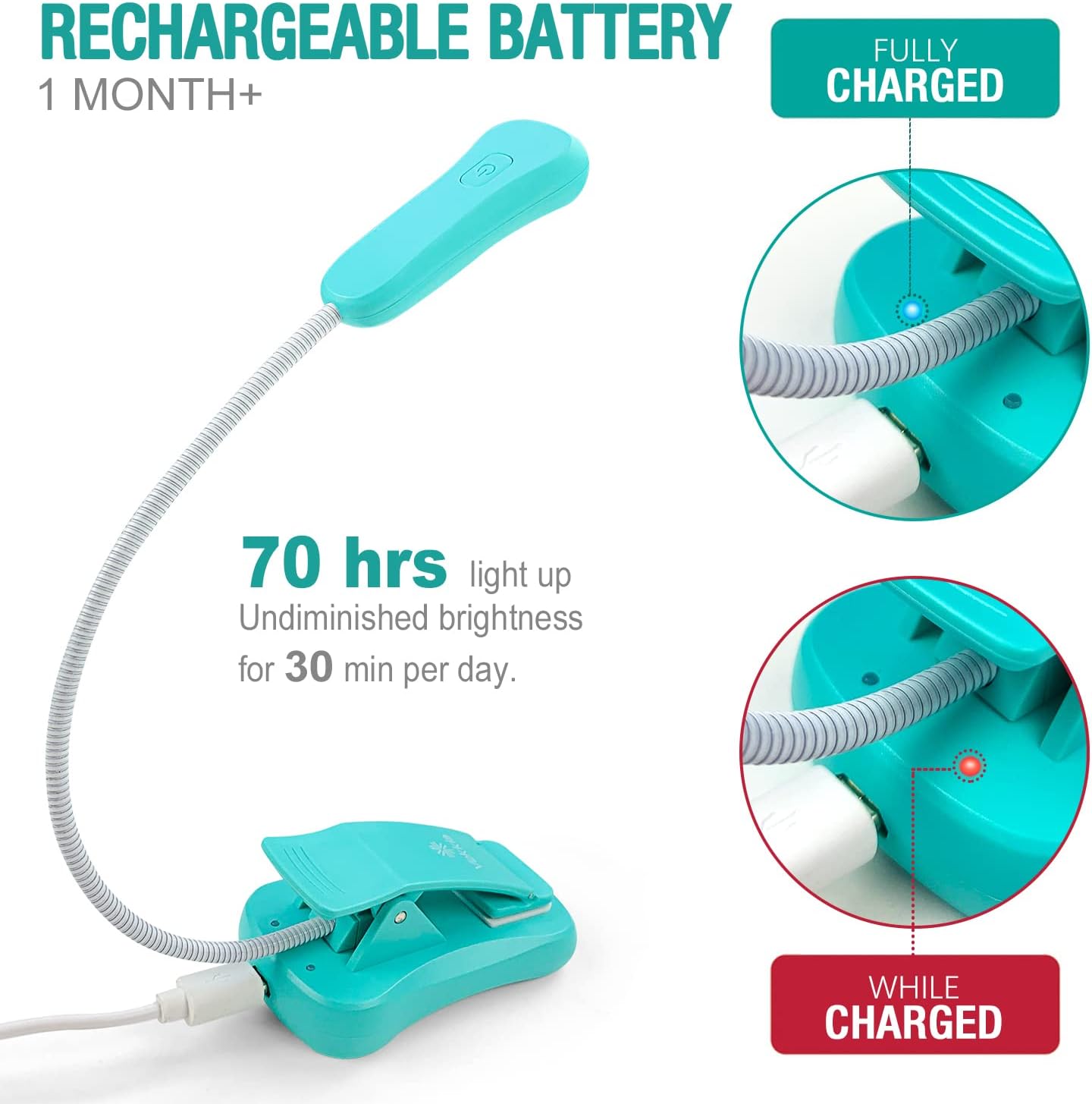 Vekkia Rechargeable Book Light for Reading in Bed, 3 Color x 3 Brightness, Lightweight Reading Light, Up to 70 Hours Lighting, Great for Readers, Travel (Blue)