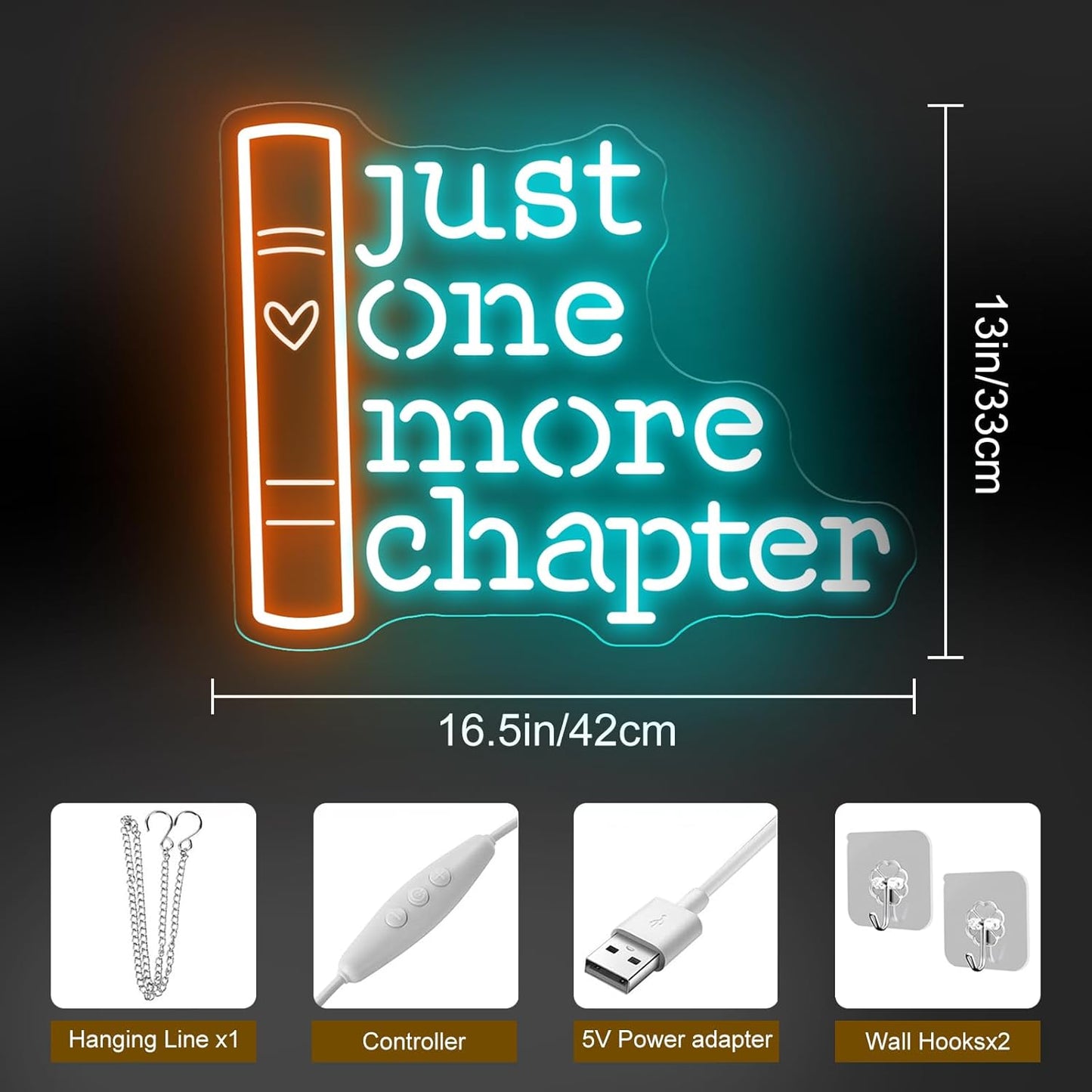 Just One More Chapter Neon Sign, Book Lover Gift, Book Room Decor, Custom Neon Sign, Gifts for Bookworms, Bookish Reader Sign, Book Wall Art, 16.5"x13"