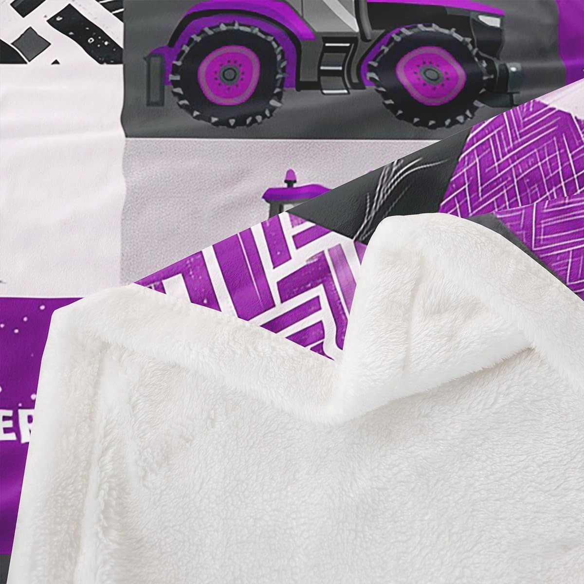 Erosebridal Purple Tractor Blanket Farmhouse Truck Car Throw Blanket Twin Cartoon Equipment Harvester Fleece Blankets Machinery Construction Vehicle Sherpa Blankets Soft Breathable Bedroom Decor