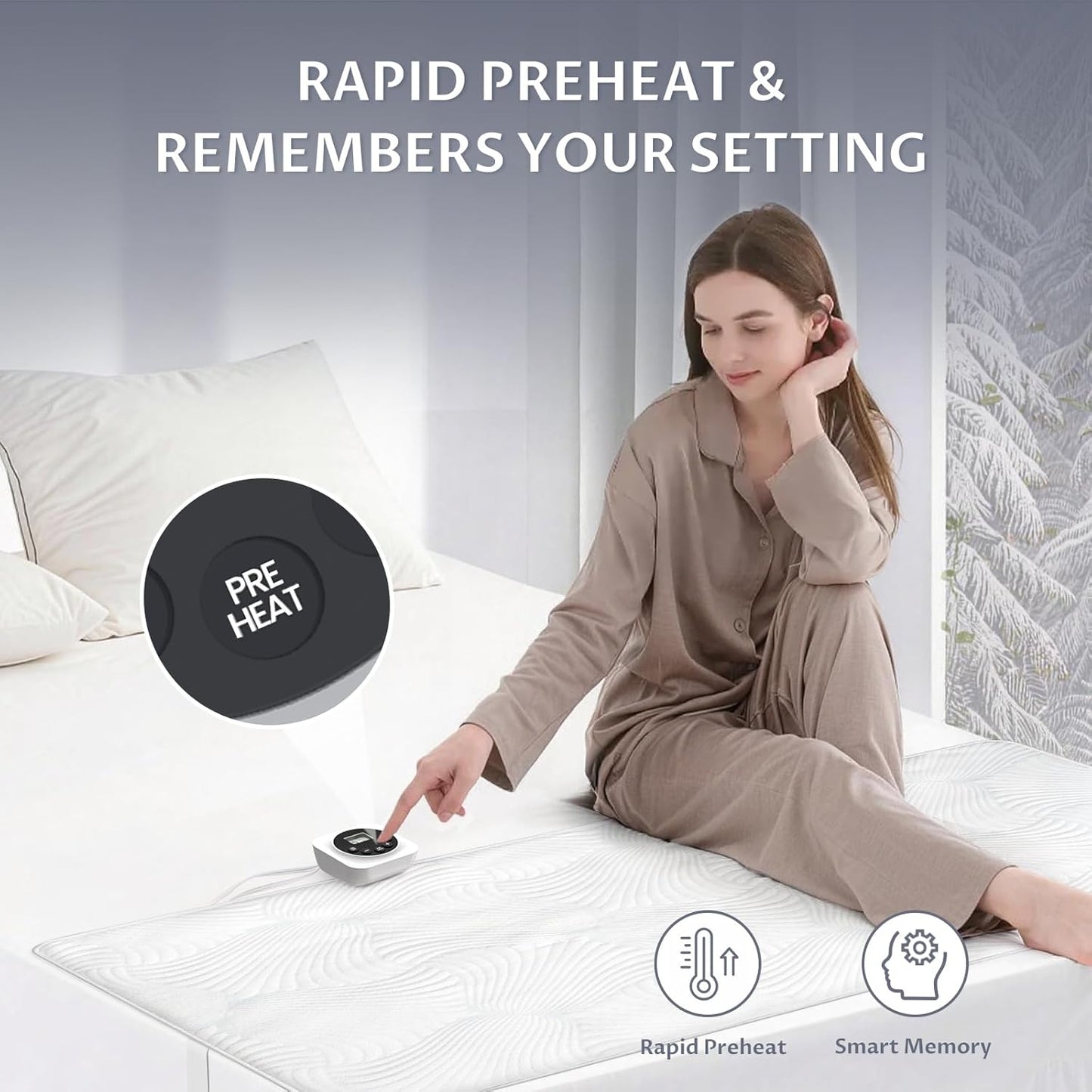 Foot King Size Electric Heated Mattress Pad - Foot Warmer for Bed with Memory & Preheat Functions, 12 Heat Settings Single Control for 1-12 Hours Auto Off, Lighted Button
