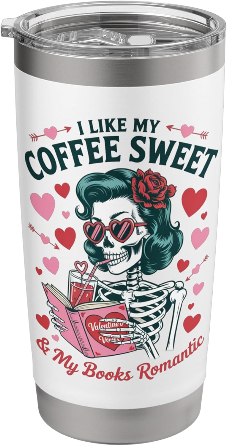 Coffee Sweet Books Romantic Skeleton Reader Vintage Style Stainless Steel Insulated Tumbler