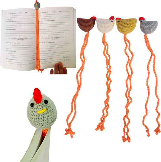 Handmade Chicken Bookmark Set of 4pcs Cute Crochet Gift for Book Lovers, Teacher Appreciation Present, Reading Accessory for Women, Teacher Gifts, Unique Farm Animal Lovers Idea for Classroom Supplies