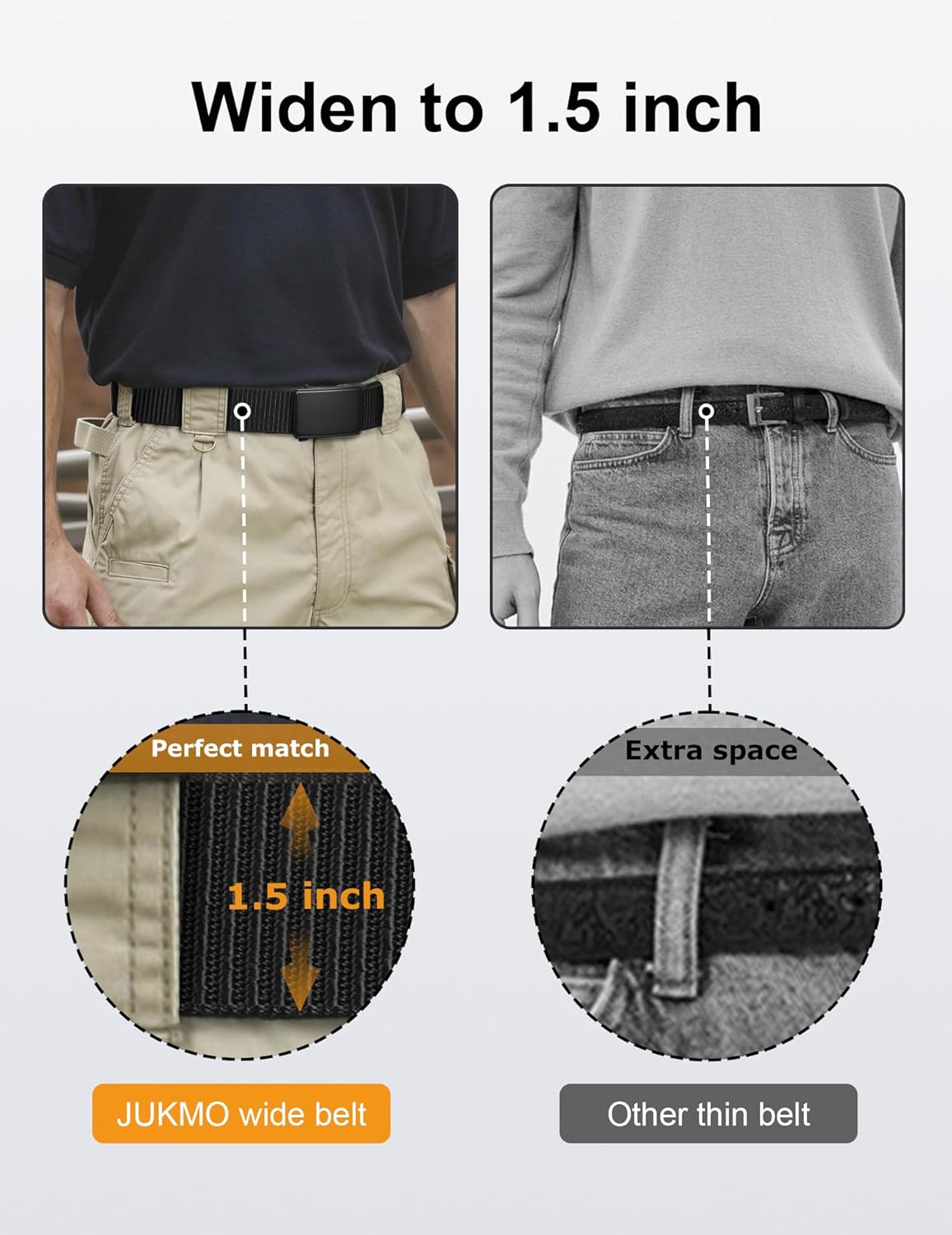 JUKMO Men's 1.5" Nylon Ratchet Belt, Casual Web Click Belt with Slide Buckle for Jeans, No Holes Adjustable Trim to Fit
