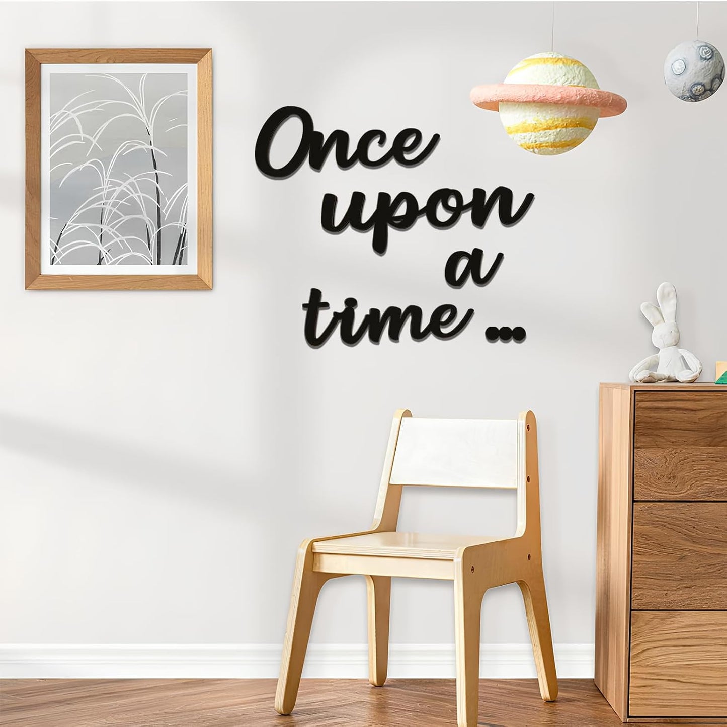 Once Upon a Time Sign Nursery Wall Decor Wooden Once Upon a Time Wall Decor for Reading Nook Nursery Bedroom Bookshelf Birthday DIY Decoration (Black)