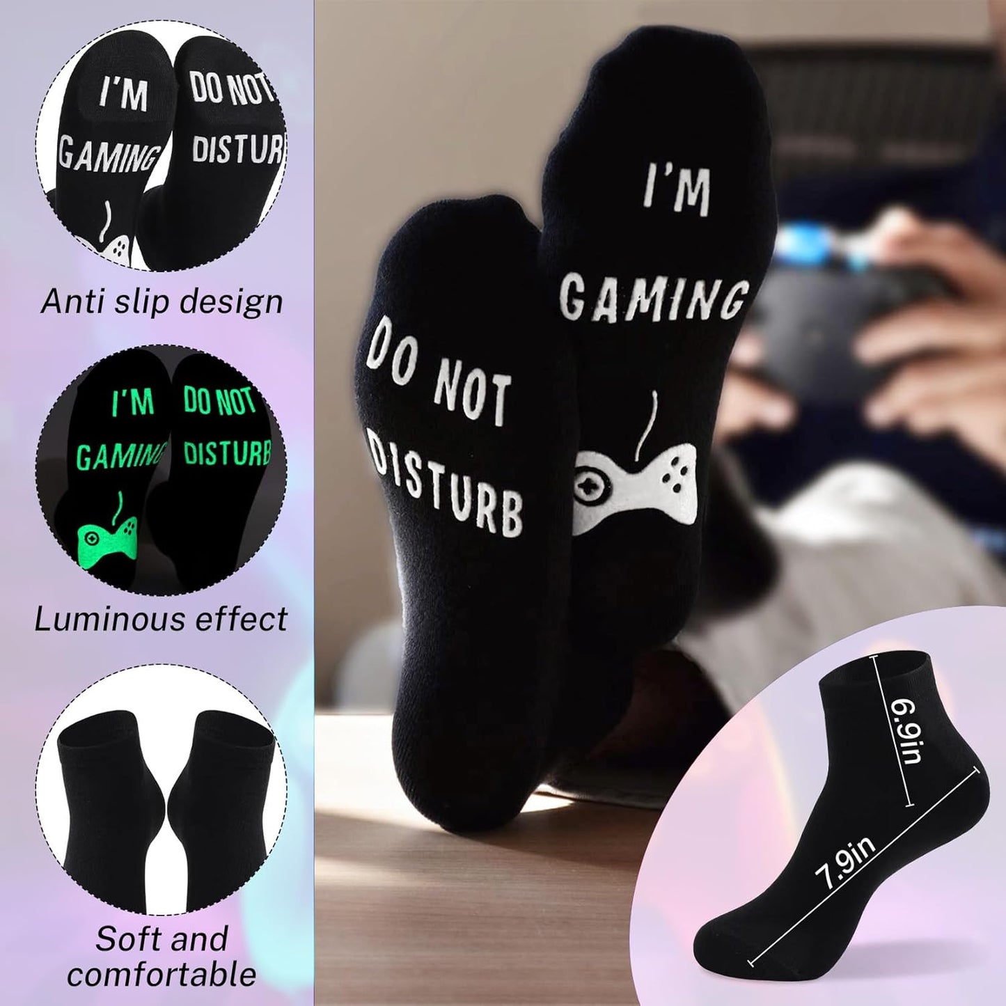 Gamer Gifts for Teenage Boys Men, Gaming Accessories for Room, for Gamers, Game Room Decor, Gaming Pillow Case and Gaming Socks for Teen Boys Men Son Husband Boyfriend (black-2pocket 1)