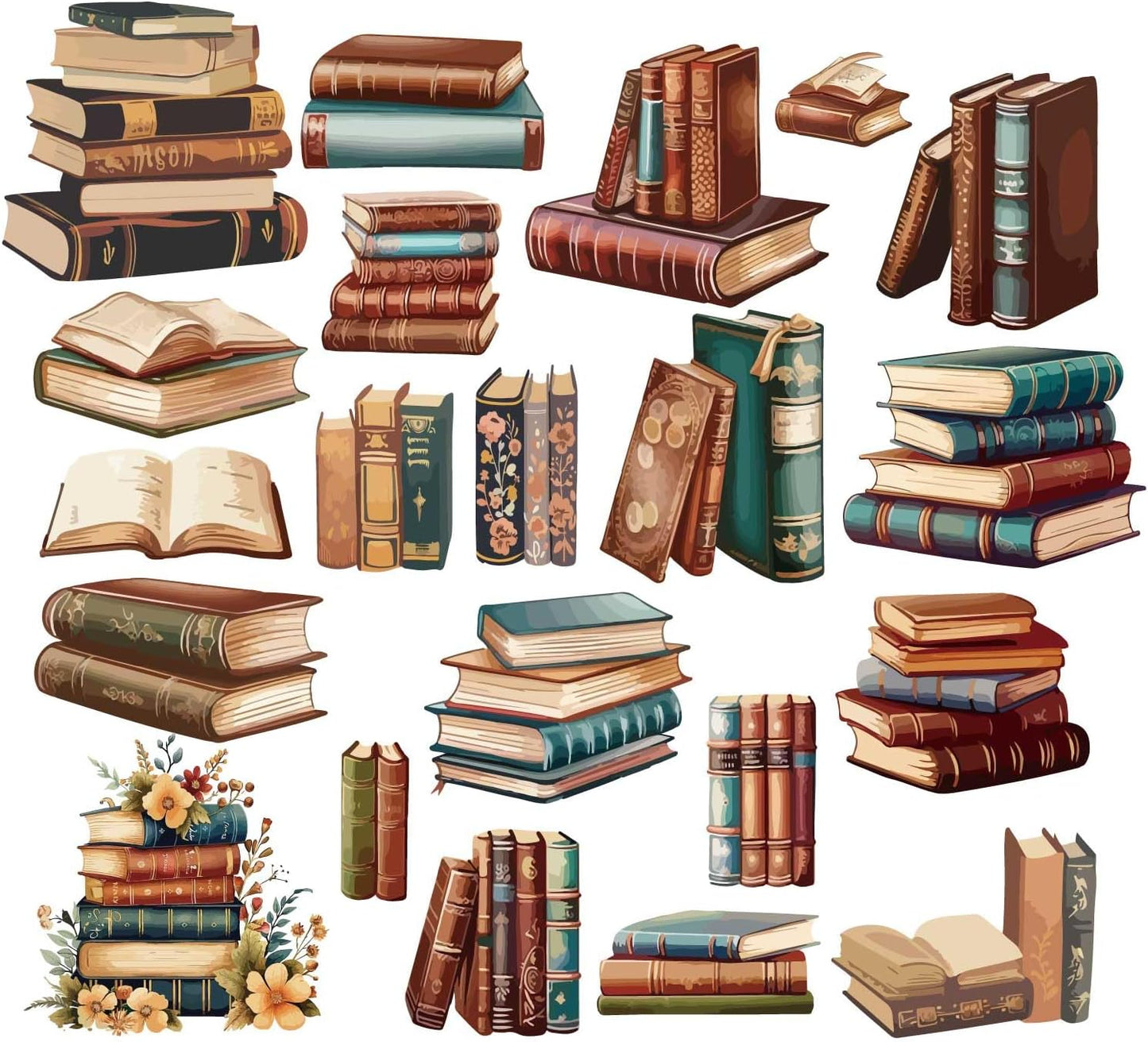 CRASPIRE 8 Sheets Boho Books Stack Window Stickers Reading Lovers Vintage Self Adhesive Clings Wall Decals Peel and Stick Vinyl PVC Waterproof Decor for Bedroom Nursery Living Room Bath Dorm