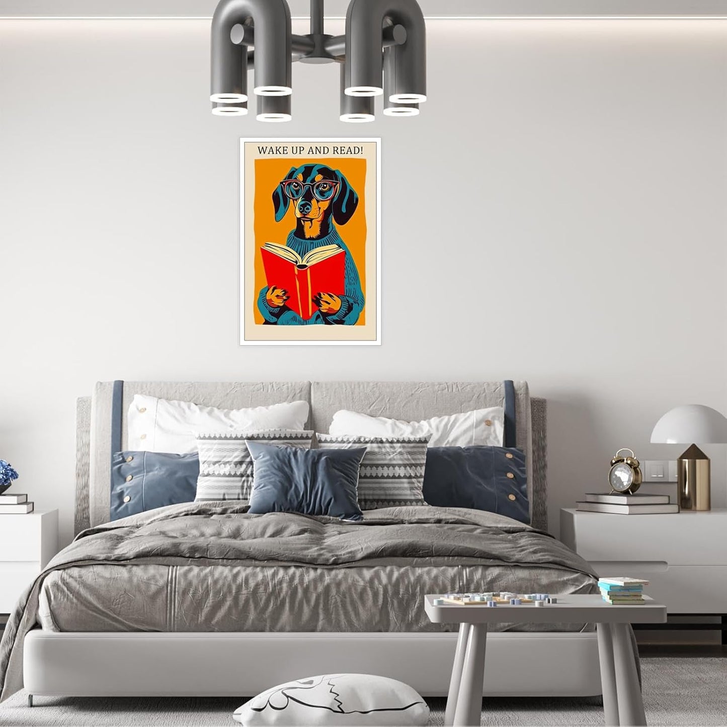 Wake Up And Read Posters Funny Beagle Wearing Reading Glasses Reading Book Canvas Wall Art National Library Week 1960 Aesthetic Prints Painting For Home Bedroom Dorm Wall Decor 12x16in Unframed