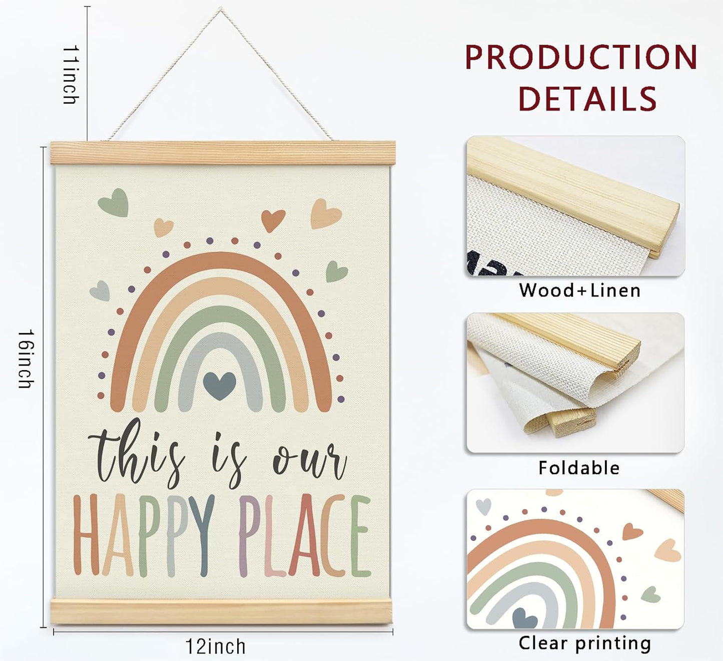 foedor This is Our Happy Place Poster Hanger Frame,Rainbow Nursery Toddler Girls Room Decor,Inspirational Quotes Wall Signs for Bedroom Kid Room,12x16 Inch