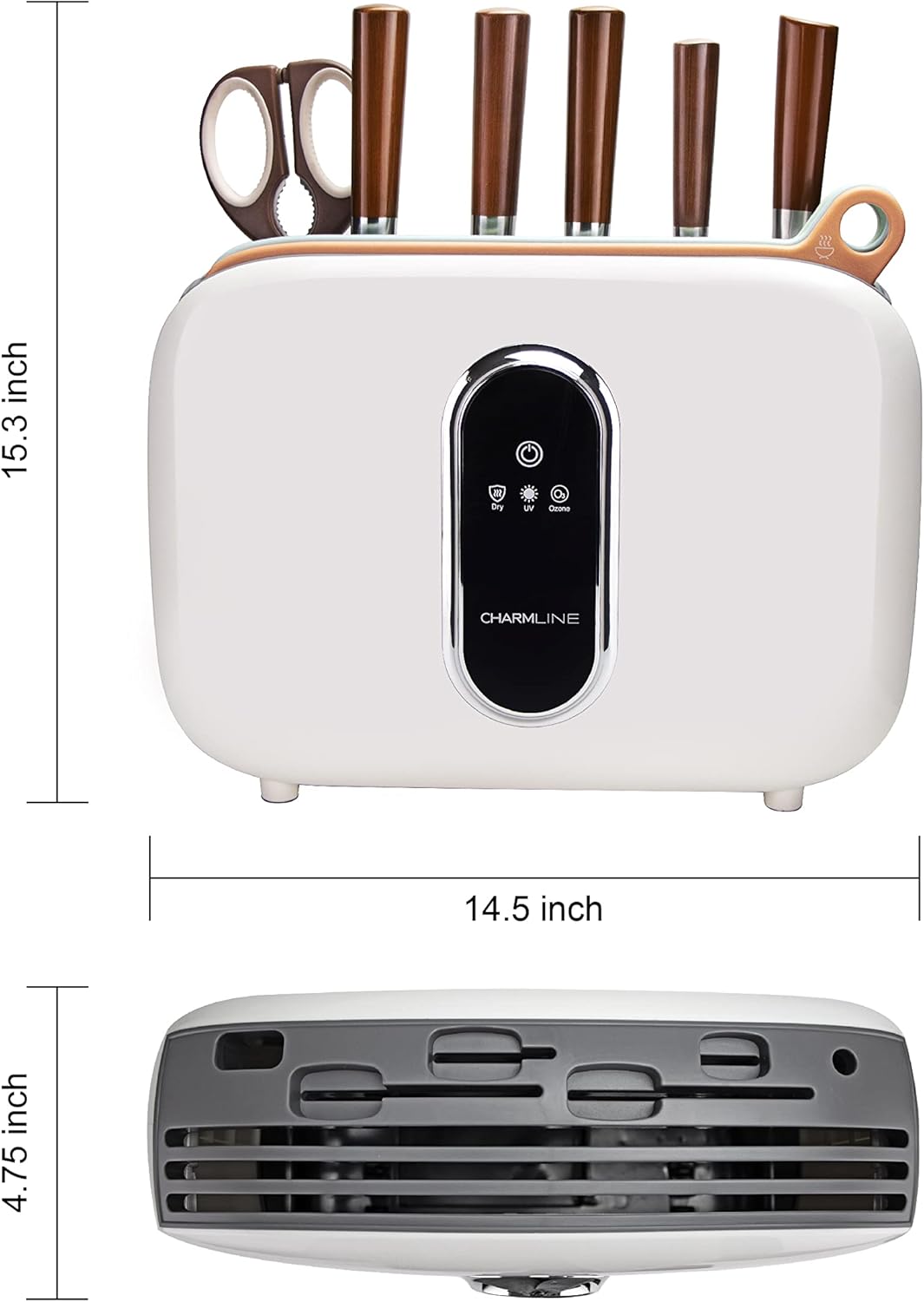 Charmline Smart Cutting Board and Knife Set with Holder, Double Cleaning and Drying Function, Space Saving Smart Home Gadgets, Keeping Kitchen Clean and Tidy, Brown