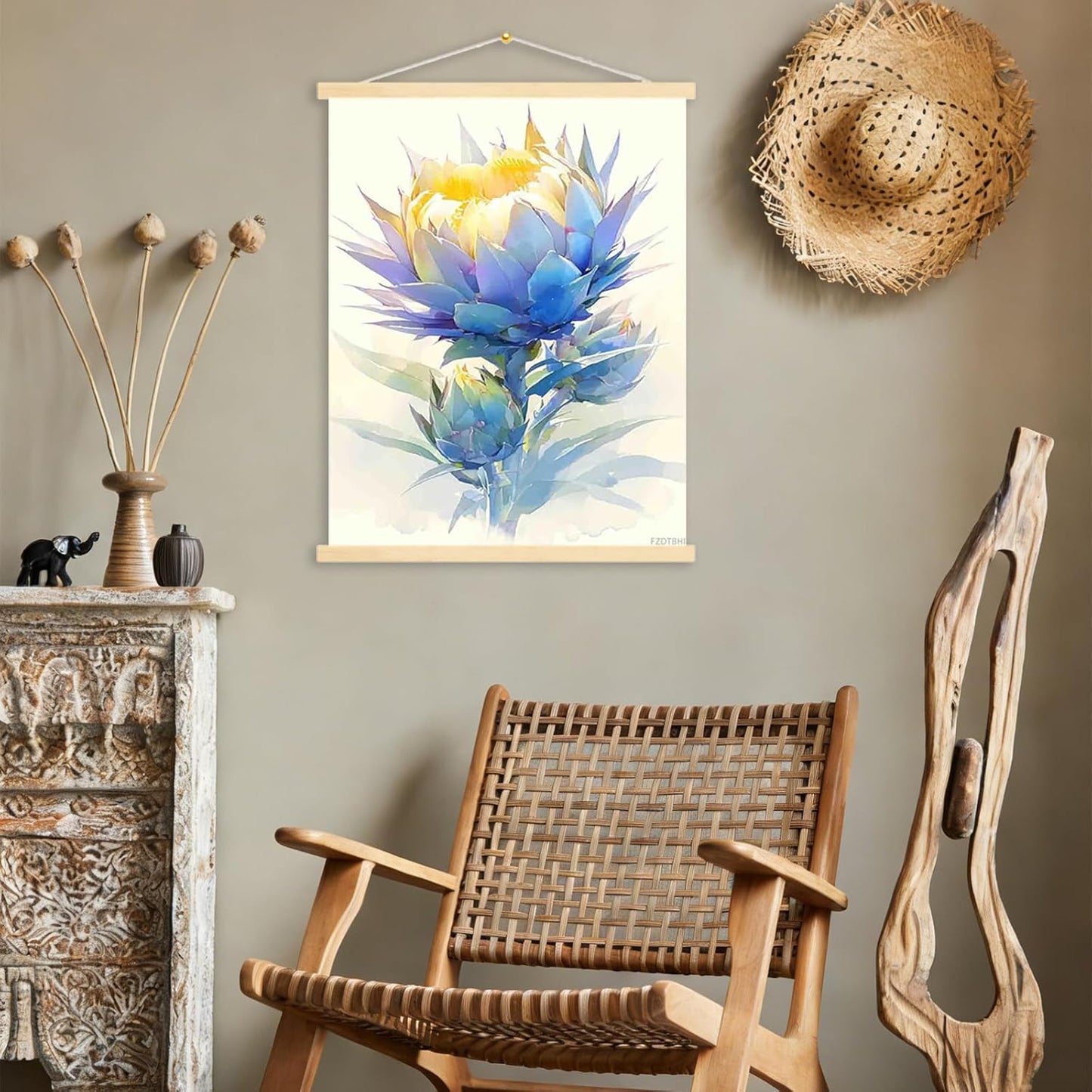 FZDTBHI Artichoke Art Watercolors Painting, Country Kitchen Decor, Canvas Art Wall Decor, Canvas Wall Art for Home, Room, Game Room, Reading Room Wall Decor 12x16inch Canvas Print with Frame