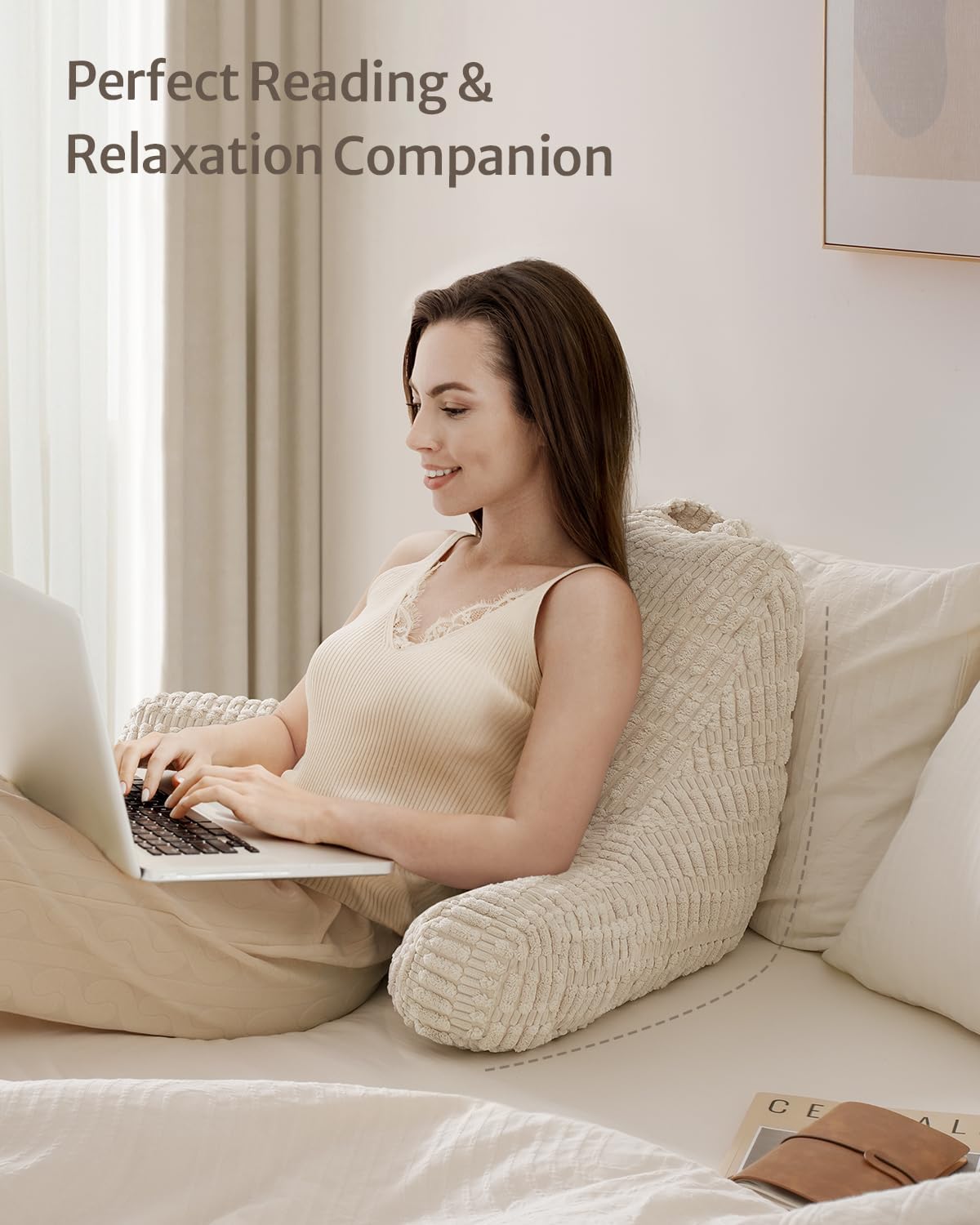 Shredded Memory Foam Reading Pillow with Arms — Pockets, Washable Cover, Bed or Couch