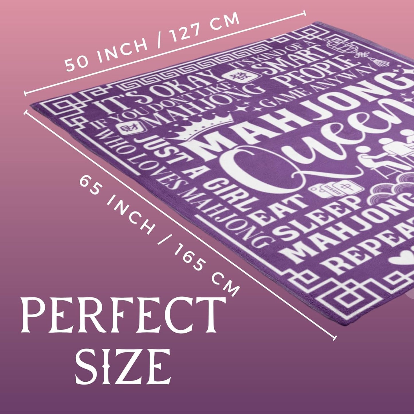 Mahjong Gifts for Women, Funny Mahjong Flannel Throw Blanket for Mahjongg Lovers, 50 x 65 Inch, Skin Friendly, Novelty Mahjongg Throw Blanket - Purple