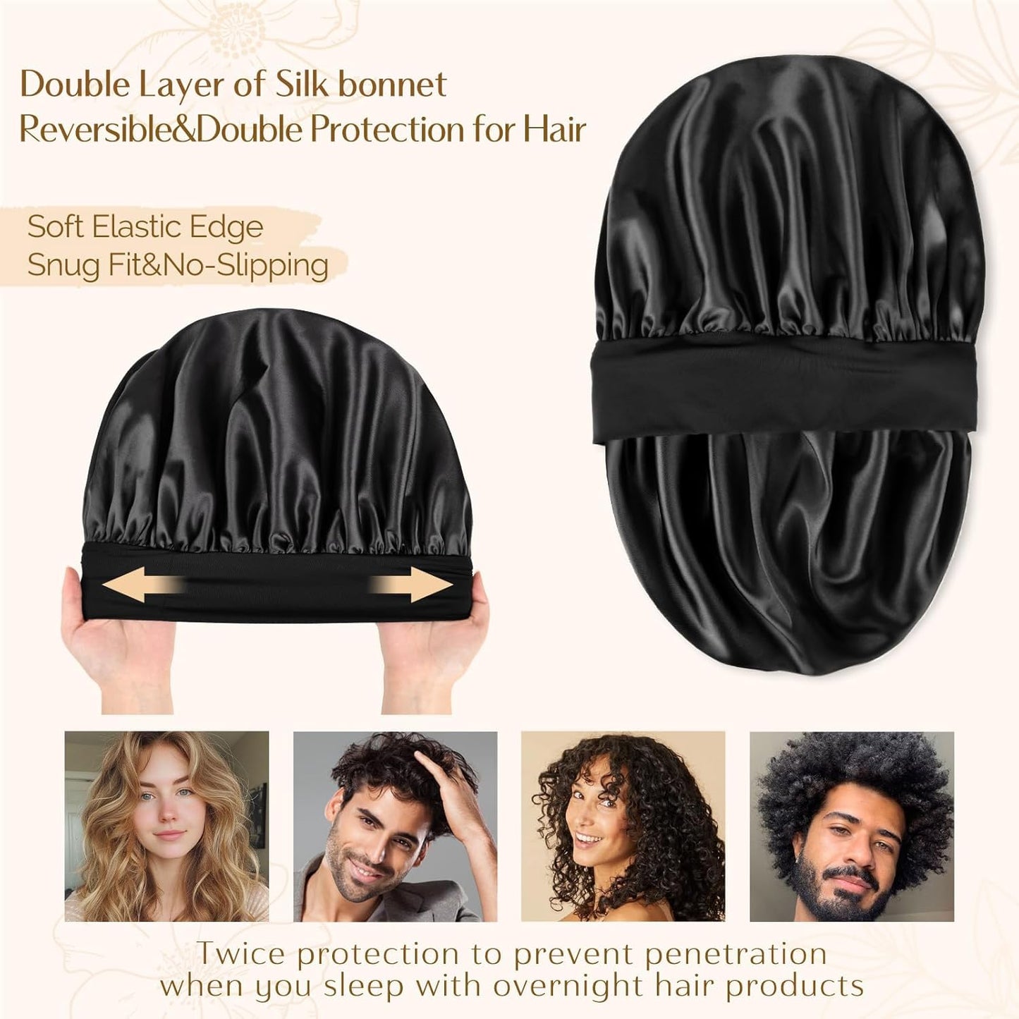 YANIBEST Silk Bonnet for Men Women Hair Bonnet for Sleeping Double Layer Satin Bonnet for Natural Curly Hair Unisex Sleep Cap