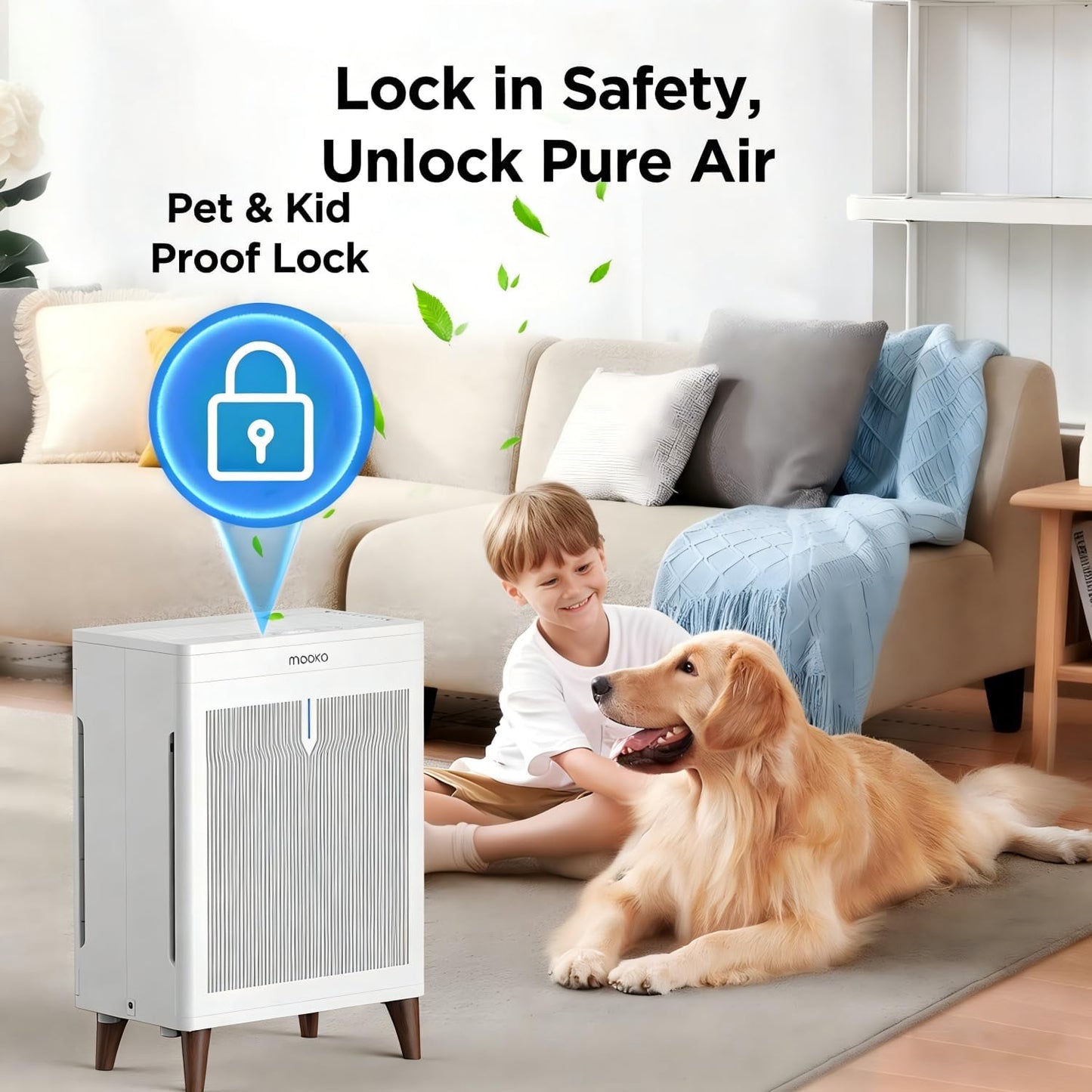 MOOKA Air Purifiers for Home Bedroom Large Room 3000 Ft², Double-Sided HEPA Air Cleaner with Washable Pre-Filter, PM2.5 Air Quality Monitor, Auto Mode, 20dB Air Filter for Pets Hair Odor Dust, HKB320F