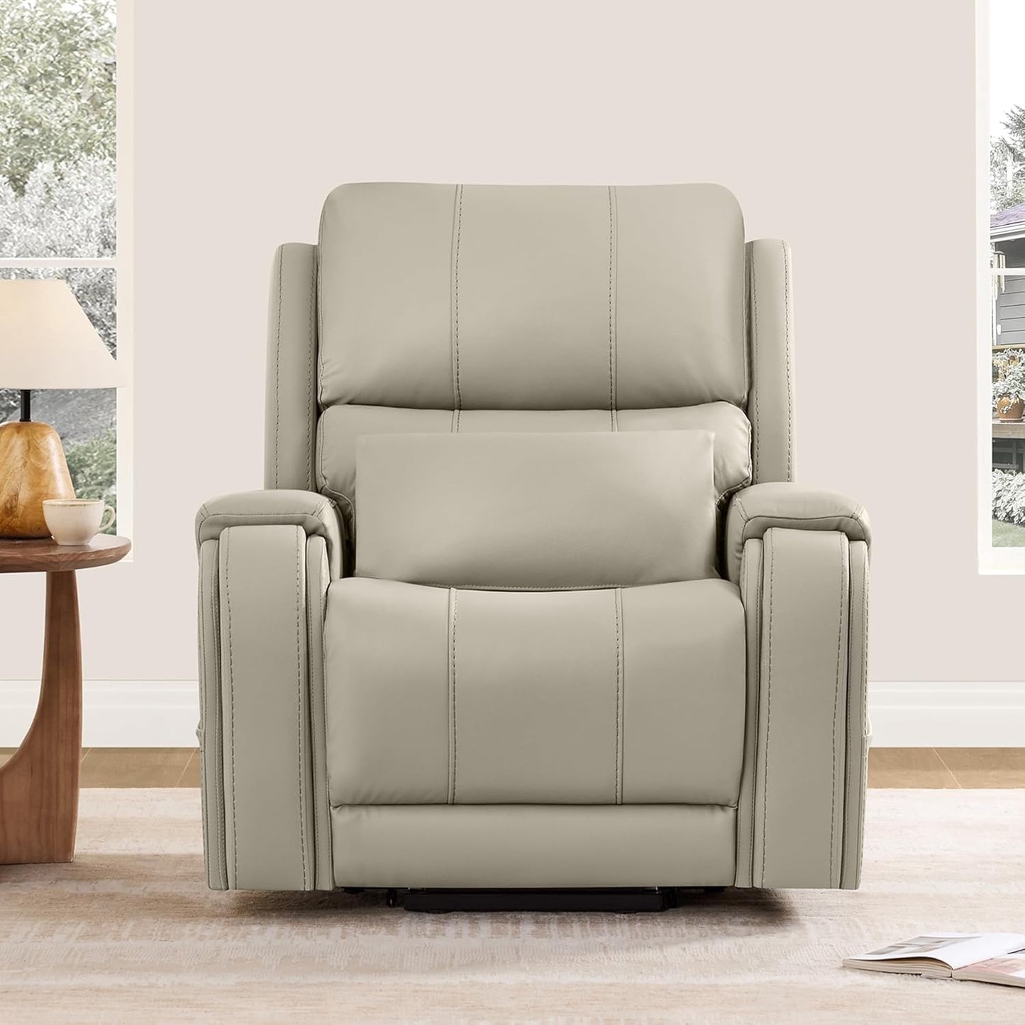 Power Lifting Recliner Chair with Heat and Massage Genuine Leather Electric Lift Chairs Cup Holder Removable Lumbar Pillow for Living Room Bedroom