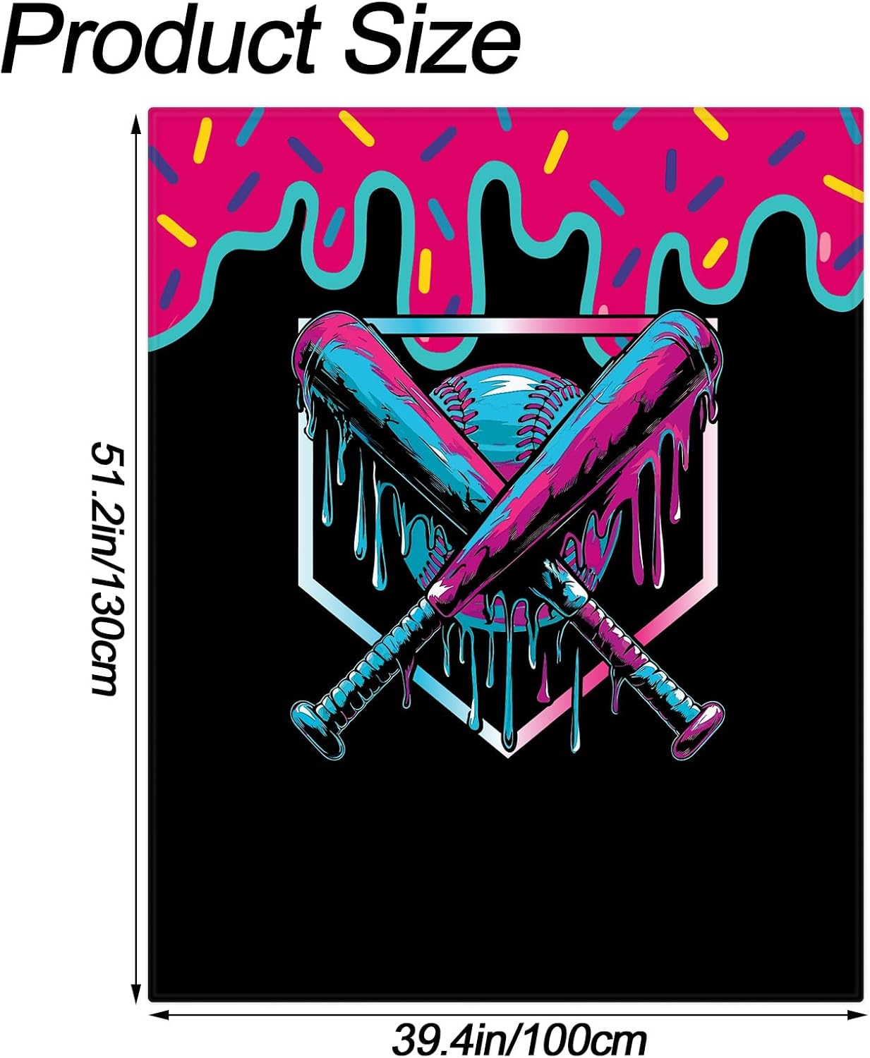 Tegeme Baseball Drip Ice Cream Blanket Pink Baseball Drip Ice Cream Throw Blanket Warm Ultra Soft Flannel Blankets for Bed Travel Sofa Living Room Decoration Gifts, 50" x 40", Black