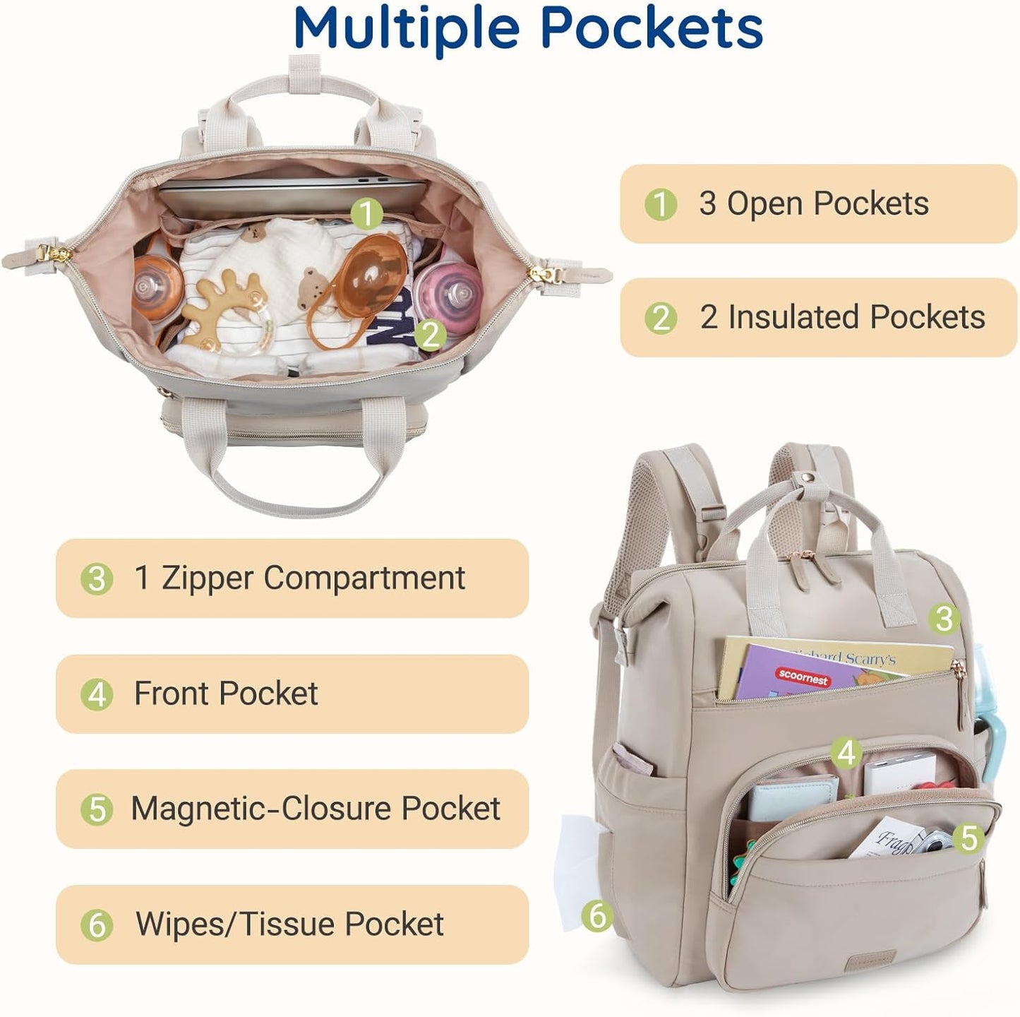 mommore Neoprene Diaper Bag Backpack Small Lightweight Baby Diaper Bags Water Resistant Diaper Backpack for Boys Girls Newborn with Changing Pad, Stroller Straps