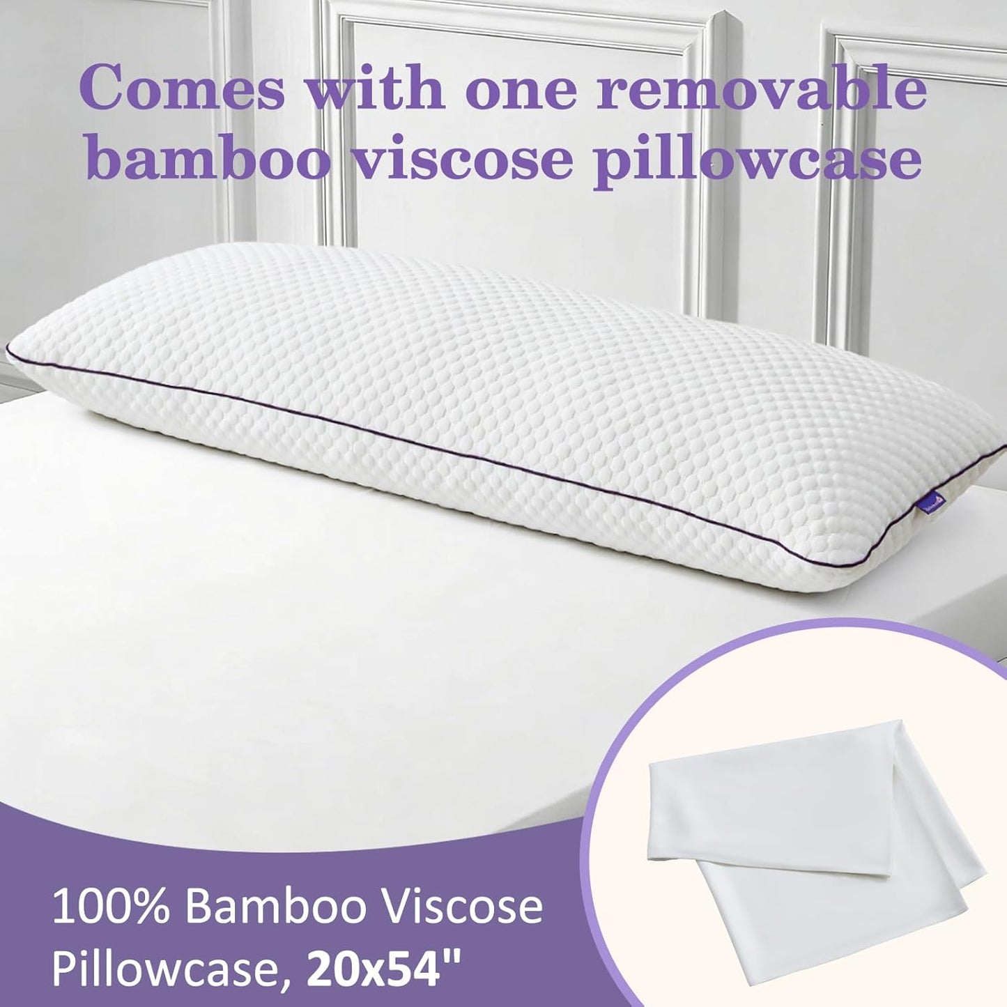 HOMELAB Cooling Adjustable Body Pillow (20x54) with Bamboo Viscose Pillowcase Bundle, Full Body Support for Side Sleepers, Back, Hip & Knee Comfort, Shredded Memory Foam & Washable Cover