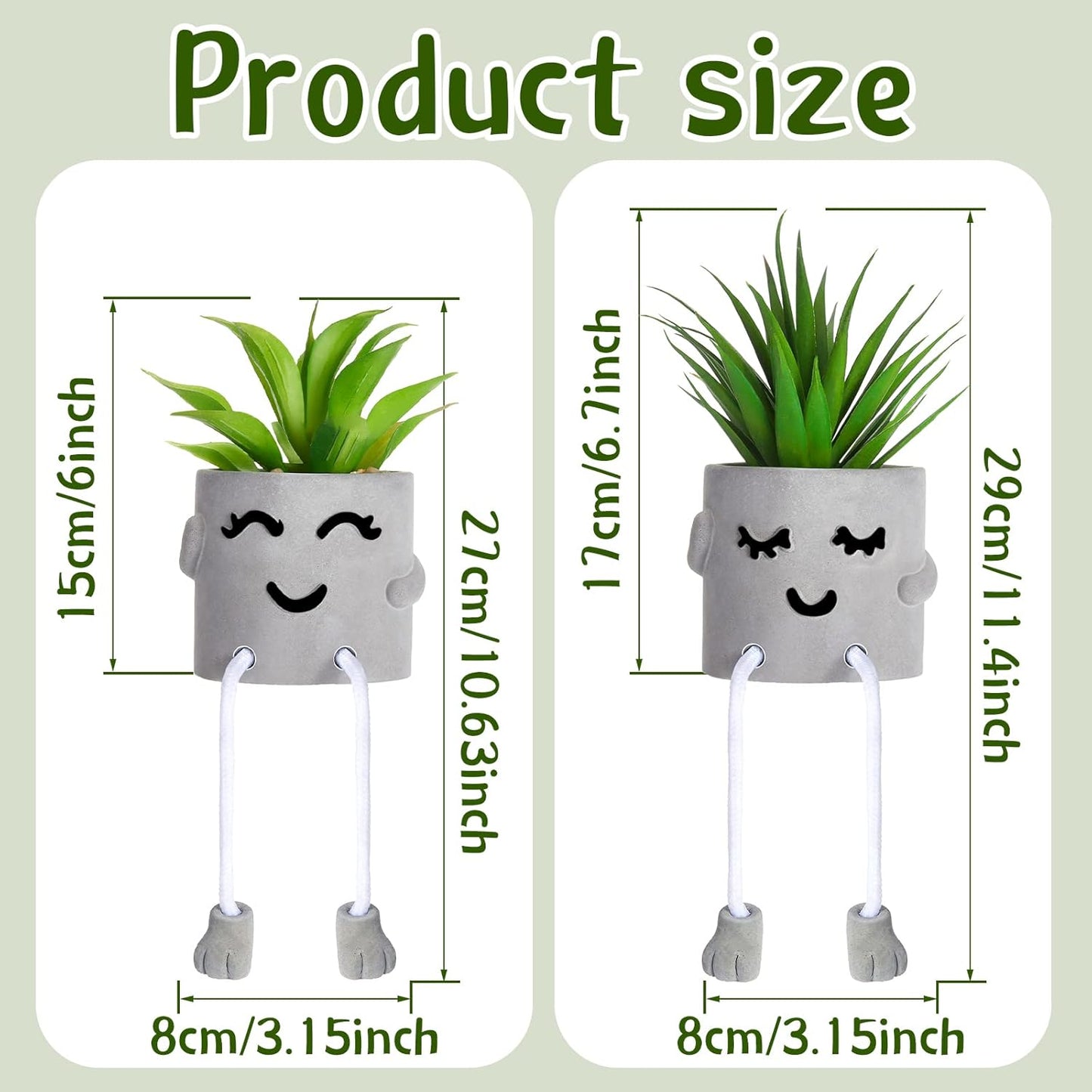 Artificial Potted Plant Faux Succulent Plant Cubicle Decor Cute Fake Desktop Plant Hanging Leg Cement Potted Decor for Bookshelf Bedroom Living Room Office Decor (Simple Style,2 Pcs)
