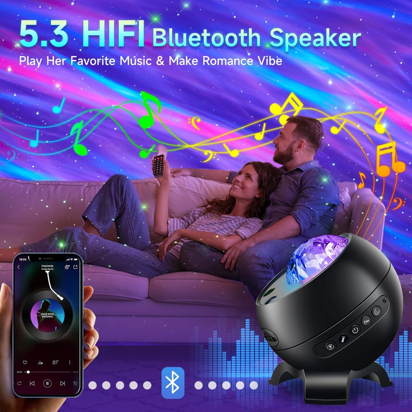 Northern Galaxy Light Projector, 300+Modes & 5 Films Star Projector, 15 White Noise & Bluetooth Moon Galaxy Projector, Teen Girl Gifts Trendy Stuff, Gifts Star Lights for Ceiling, Bedroom Decor