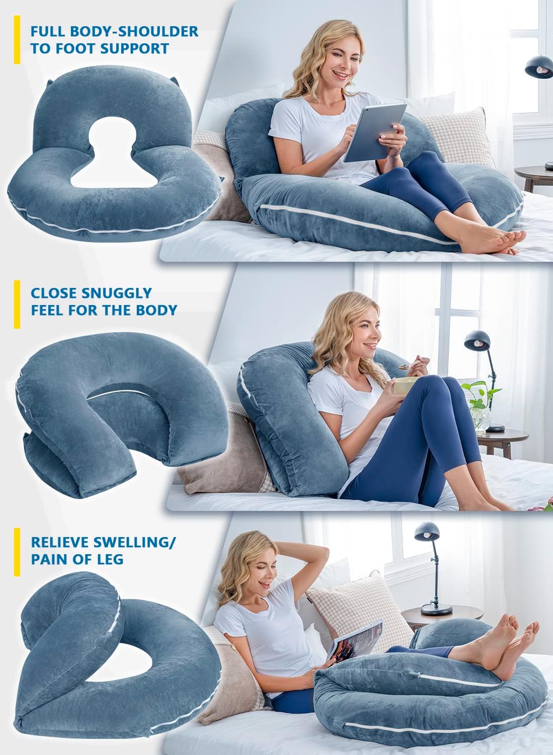 INSEN Reading Pillow, Back Pillow for Sitting in Bed for Reading, Nurse & Relax, Reading Pillow for Adults, Moms & Kids, Sit Up Pillow for Bed, Blue