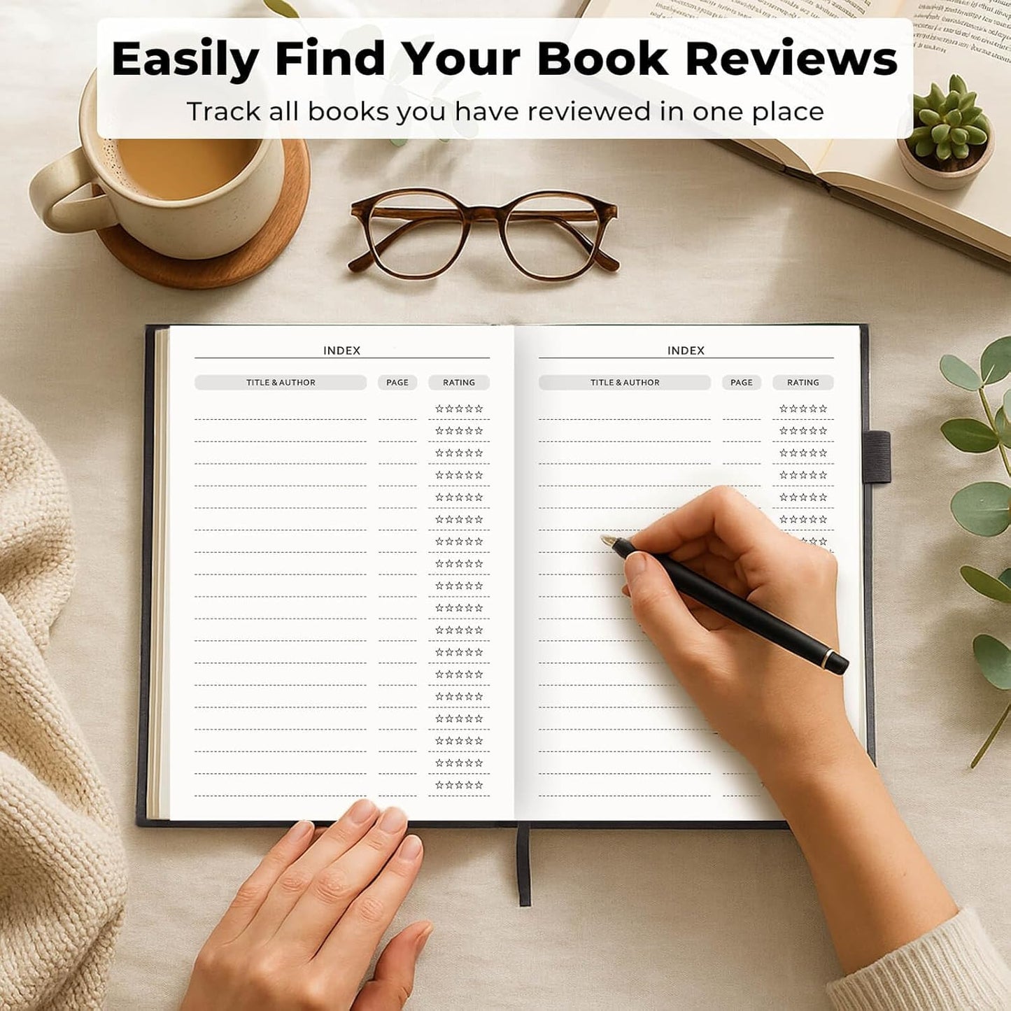 JXSELECT Elegant Reading Journal - 60 Book Reviews Logbook with Pen Holder & Back Pocket - Track Your Reading Progress - Ideal Gift for Book Lovers & Avid Readers (Grey)