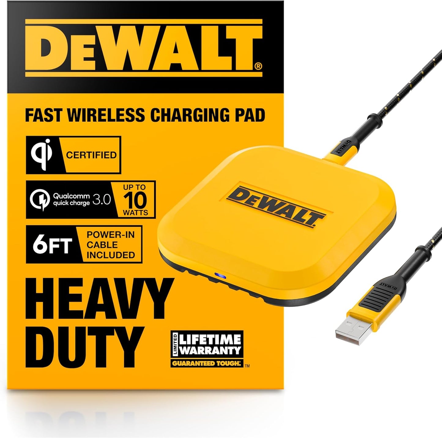 DEWALT Heavy Duty Wireless Charger, 10W Max Fast Wireless Charging Pad Compatible with iPhone 17/16/15/14/13/12/11/X/8 Pro Max Plus Samsung Galaxy S22/S21 AirPods (Type C Cable/AC Adapter Included)