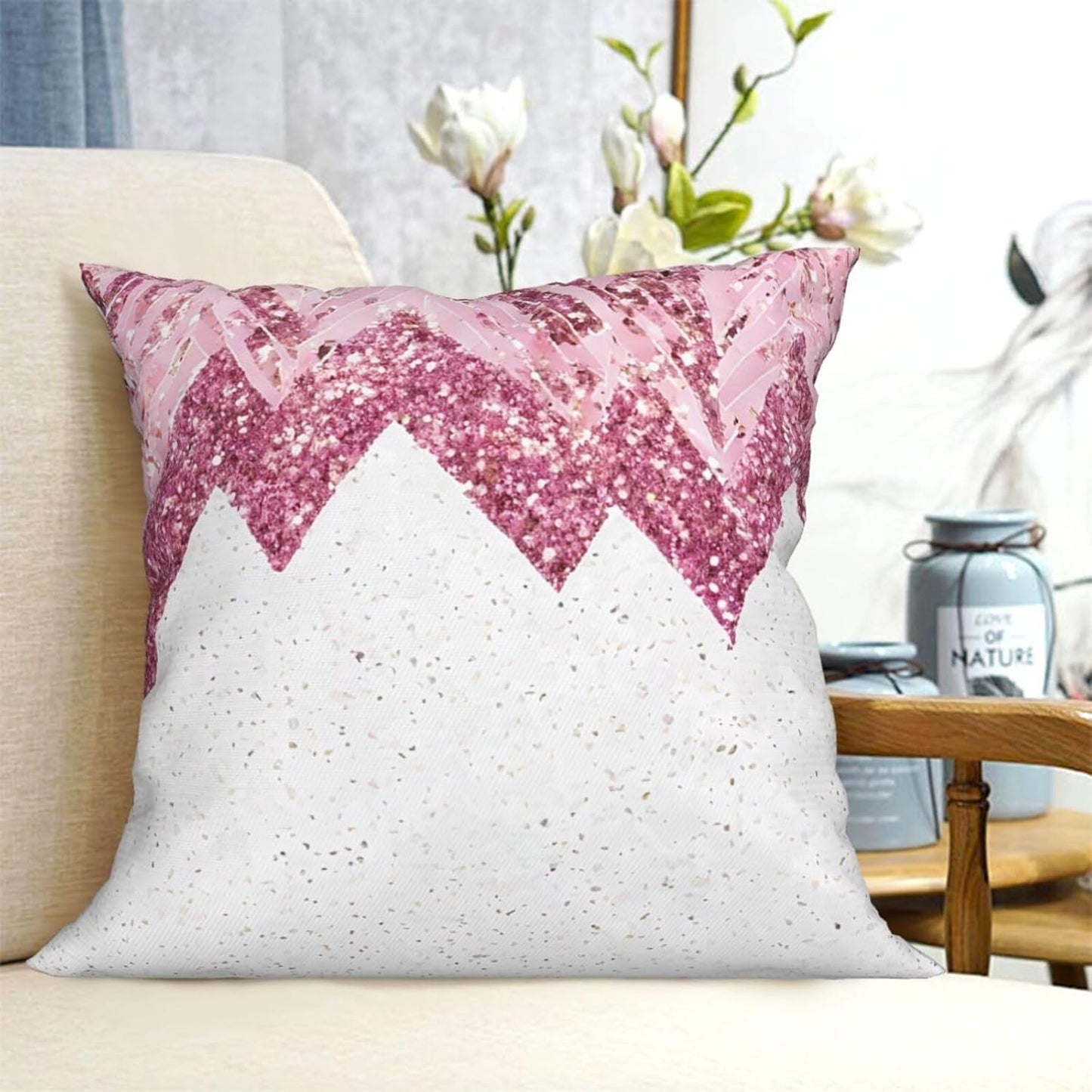 All-Season Square Pillow Covers 18"X18", Glittery Pretty, Decorative Throw Pillow Covers for Sofa Bed Couch, Hidden Zipper Cushion Cover, Square Lumbar & Accent Pillowcases for Home Decor