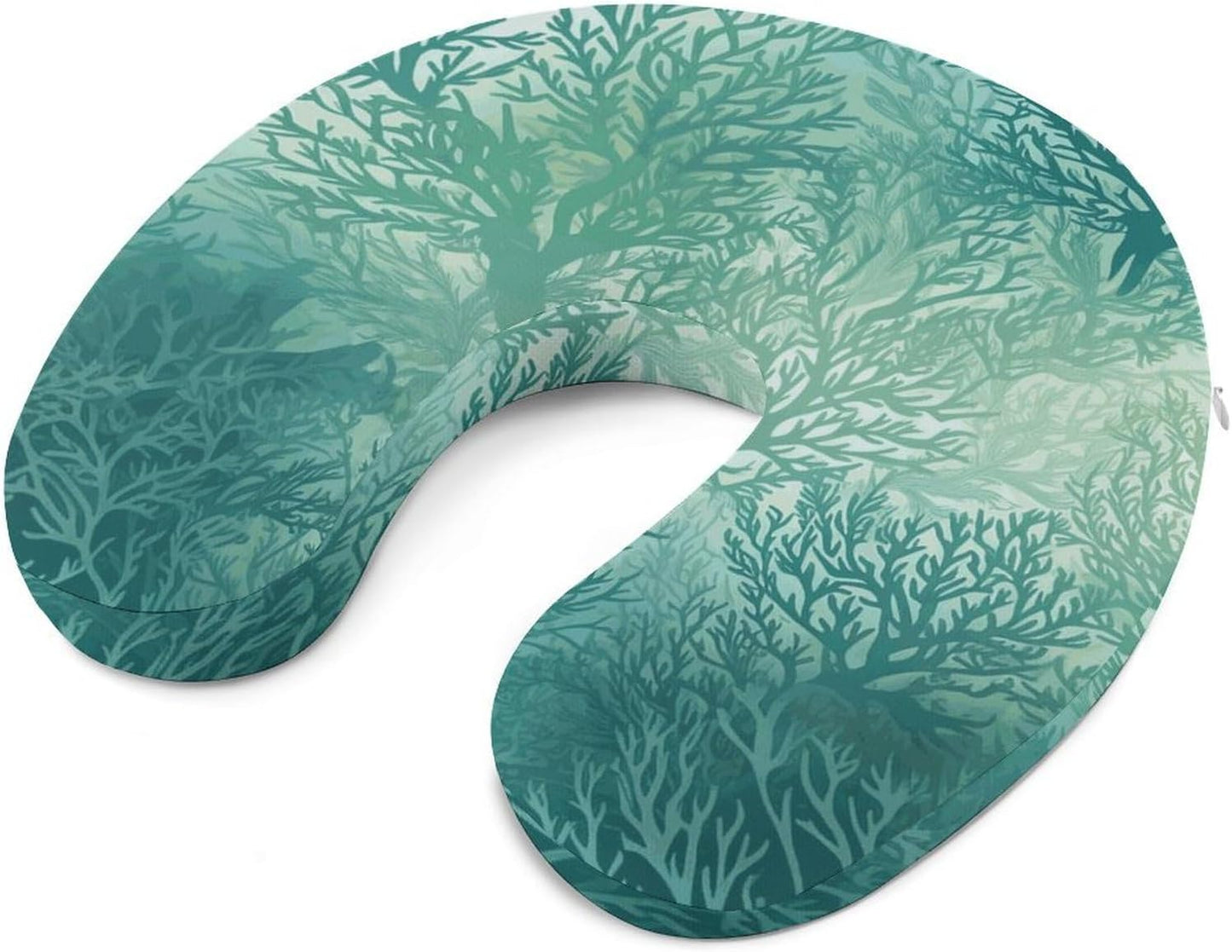 Green Sea Blue Seaweed Neck Pillow Memory Foam U Shaped Pillows Portable Pillows for Shoulder Travel Head Support Pillow with Concealed Zipper for Airplane Car Home Office