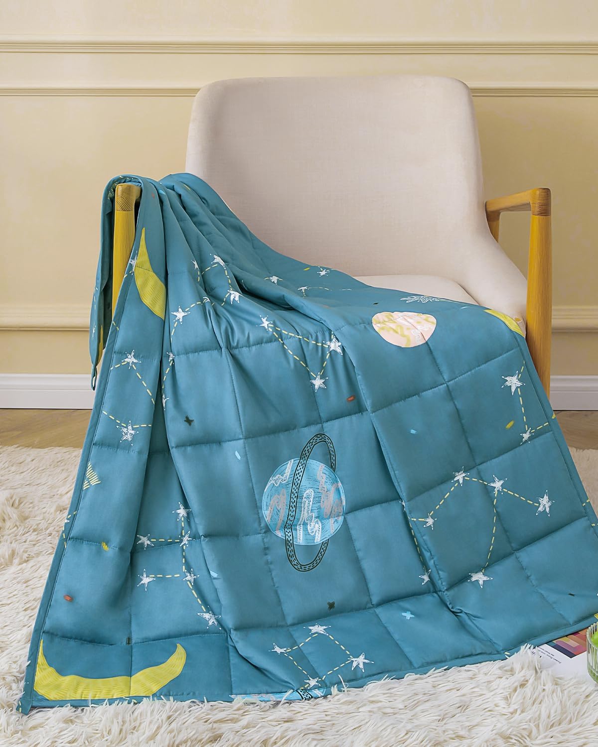 Sivio Weighted Blanket - 100% Cotton Heavy Blanket 5lbs, 36 x 48 inches, Moon and Star Pattern, Breathable Soft Throw Blanket for Calm Sleeping for Home and School Nap