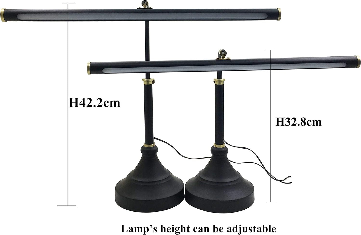 HomeFocus - Piano Light,LED Piano Lamp,Music Lamp,Eye-Caring,Stepless Dimming,Touch Dimmable Reading Light,Reading Lamp for Home Office,Adjustable Height,Multi-Functional Desk lamp,Metal,Black+Gold.
