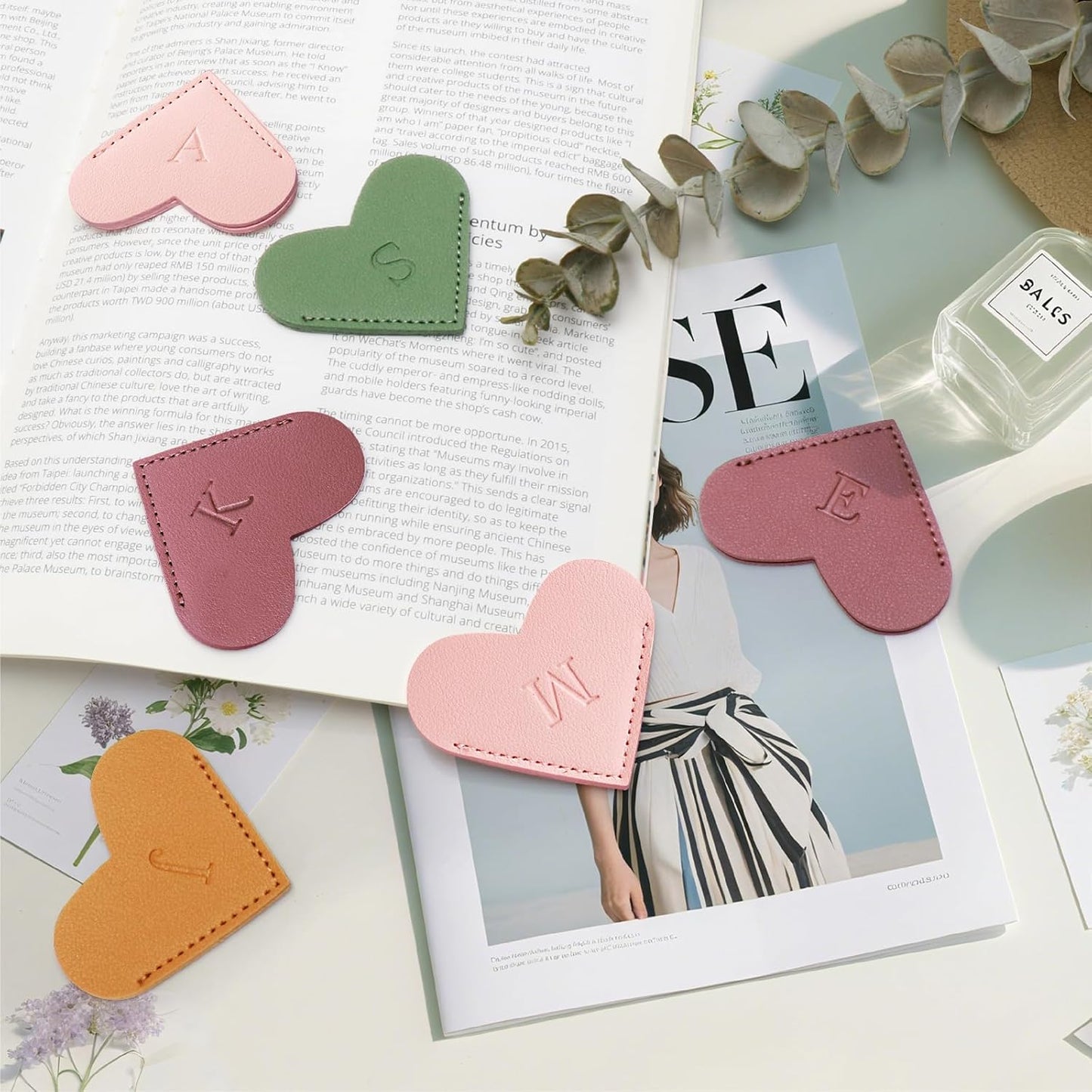 Personalized Initial Leather Heart Bookmark,Cute Corner Page Marker,Reading Accessories for Teachers Students Kids Book Lovers Women Gift,for School Office Home Supplies (E(4 Pcs))