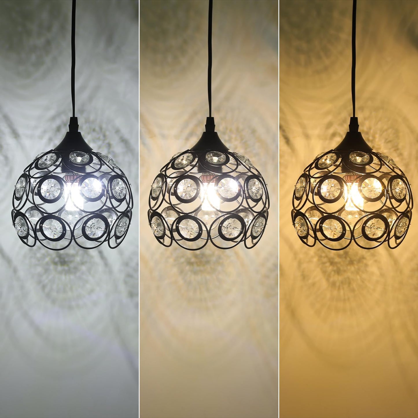 TISLYCO Black Plug in Chandelier, Crystal Hanging Lights with Plug in Cord 13.12ft and On/Off Switch, Hanging Pendant Light for Kitchen Island Bedroom Reading Area