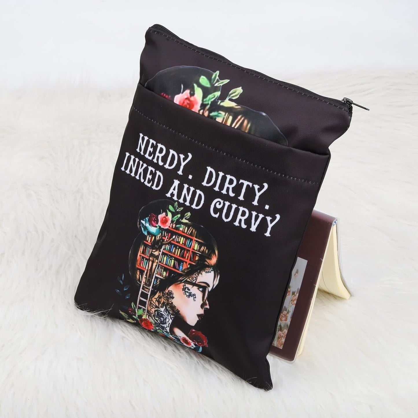 KEYCHIN Reading Lover Book Sleeve Book Club Librarian Gifts Nerdy Dirty Inked And Curvy Book Cover Book Lover Gifts Book Covers For Paperback (Nerdy Dirty-Black)