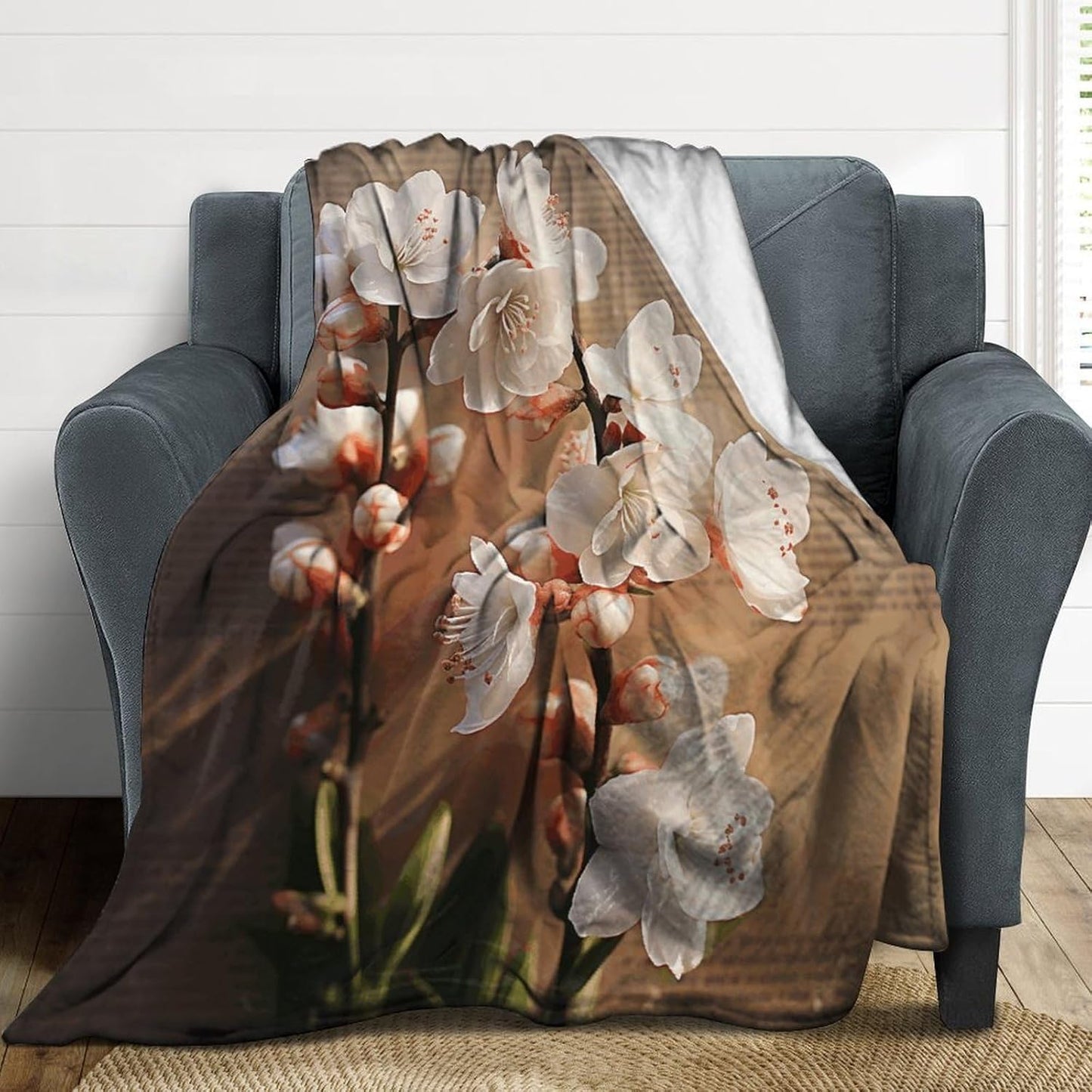 A Peach Blossom Throw Blanket for Couch Super Soft Warm Lightweight Throw Blankets Cozy Flannel Bed Blanket Cute Decorative Blankets for All Seasons Home Decor Gift 60"*80"（150 * 200cm）