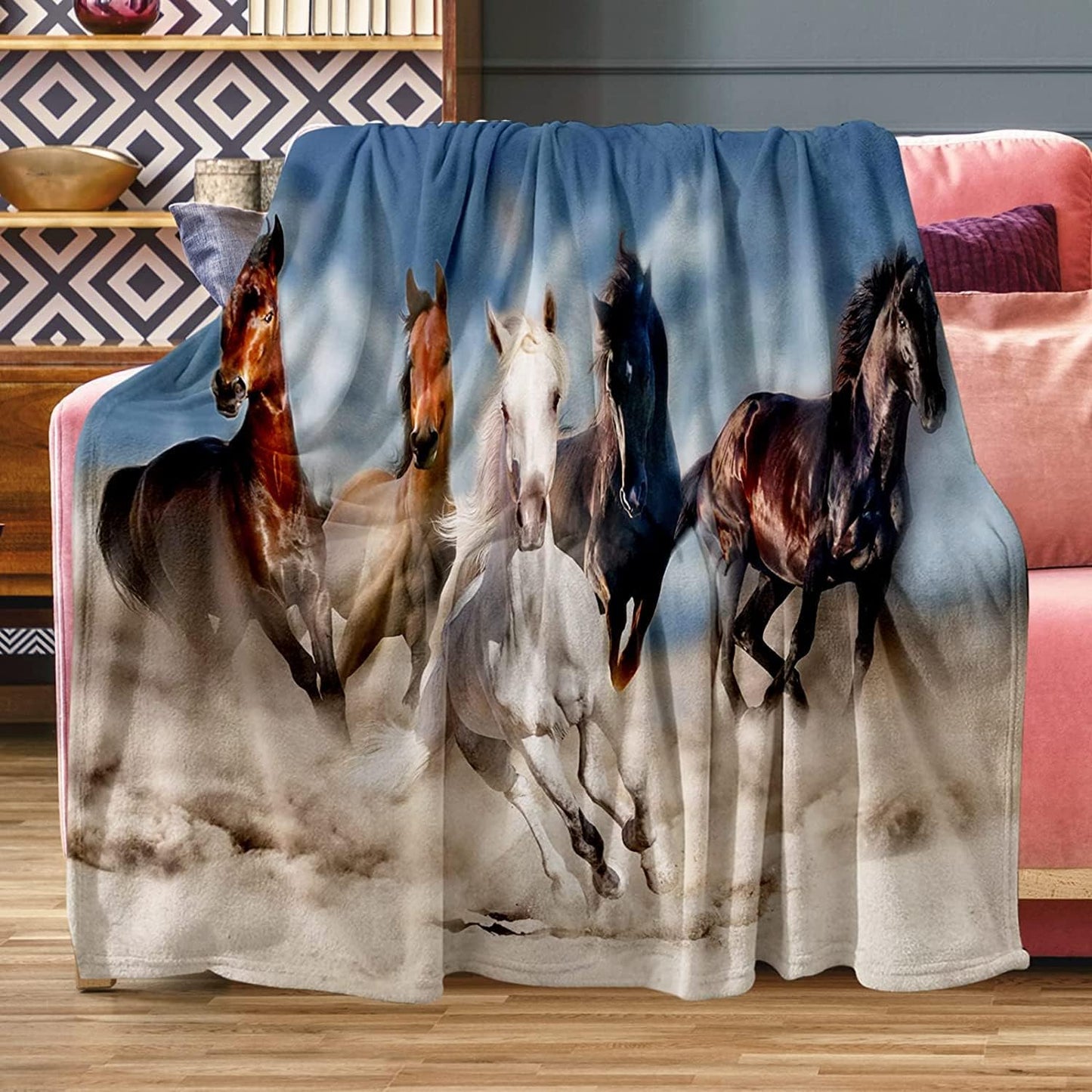 Horse Blanket, Soft Warm Fuzzy Fleece Plush Blanket 50''x40'', Smooth Cozy Flannel Throw Blanket for Bed/Couch/Office/Camping