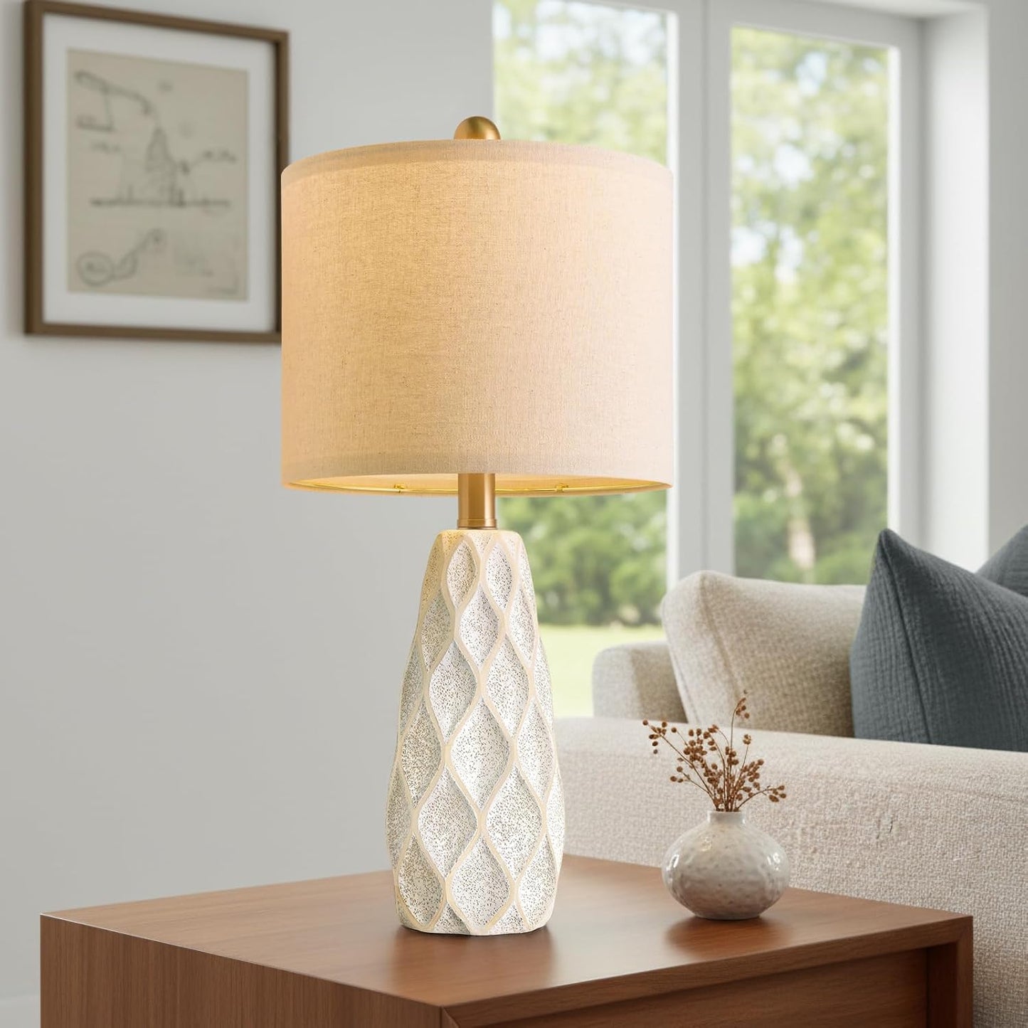 20.75" Small Table Lamps for Living Room Bedroom Lamps Set of 2 Ceramic Modern Boho Bedside Lamps Night Stands Farmhouse Vintage Nightstand Lamp Reading Light Home Office Dorm Desk Deco Gifts, White