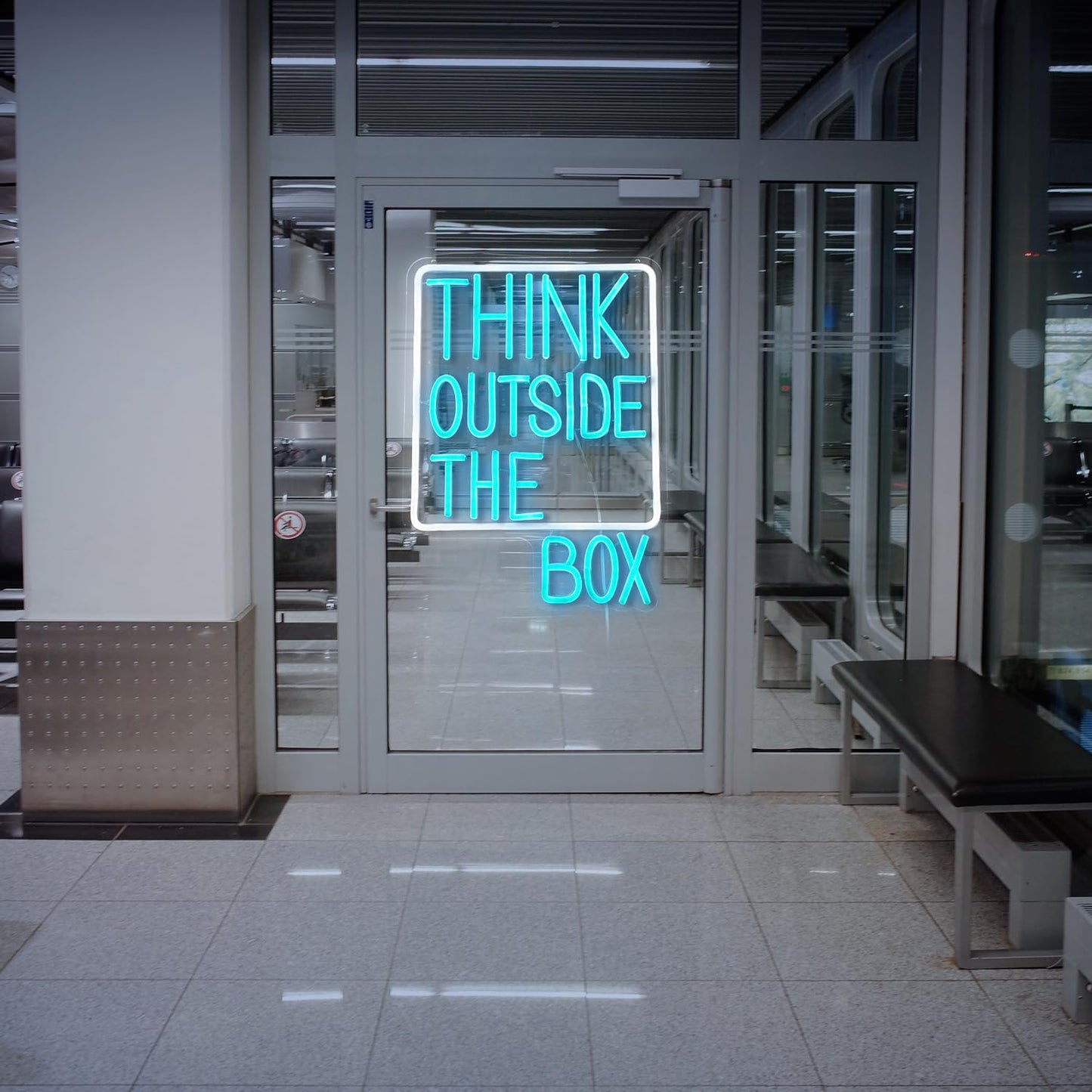Think Outside The Box Neon Sign Dimmable USB Words Neon Light for Wall Decor Led Think Light Up Sign for Study Room Classroom Library Meeting Room Bedroom (Ice Blue White 16.1 * 11.8In)