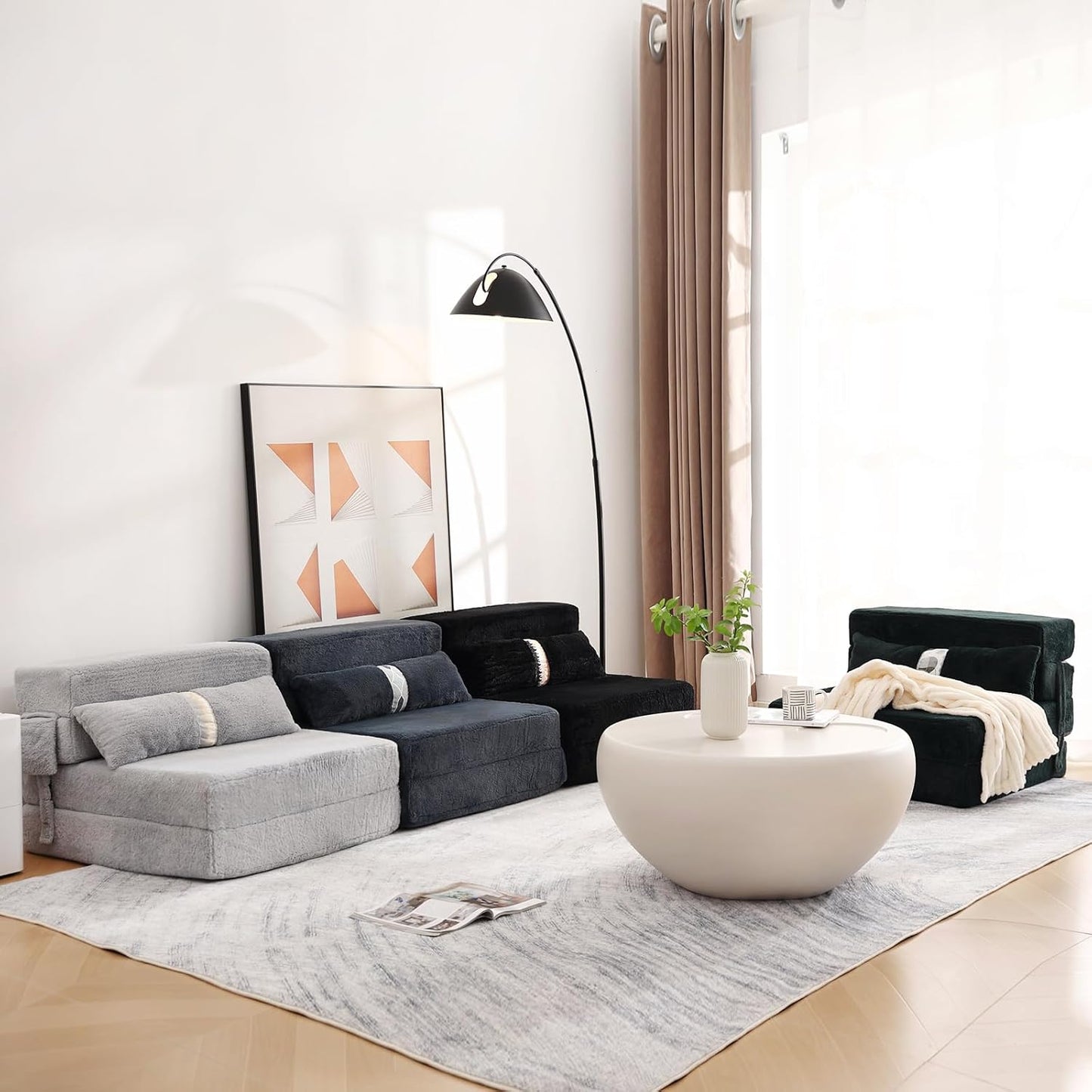 Tiita Folding Sofa Bed Couch, Single Size Foldable Futon Chair with Pillow, Folding Sleeper Sofa Chair Bed Floor Mattress for Guest Room, Living Room, Beige
