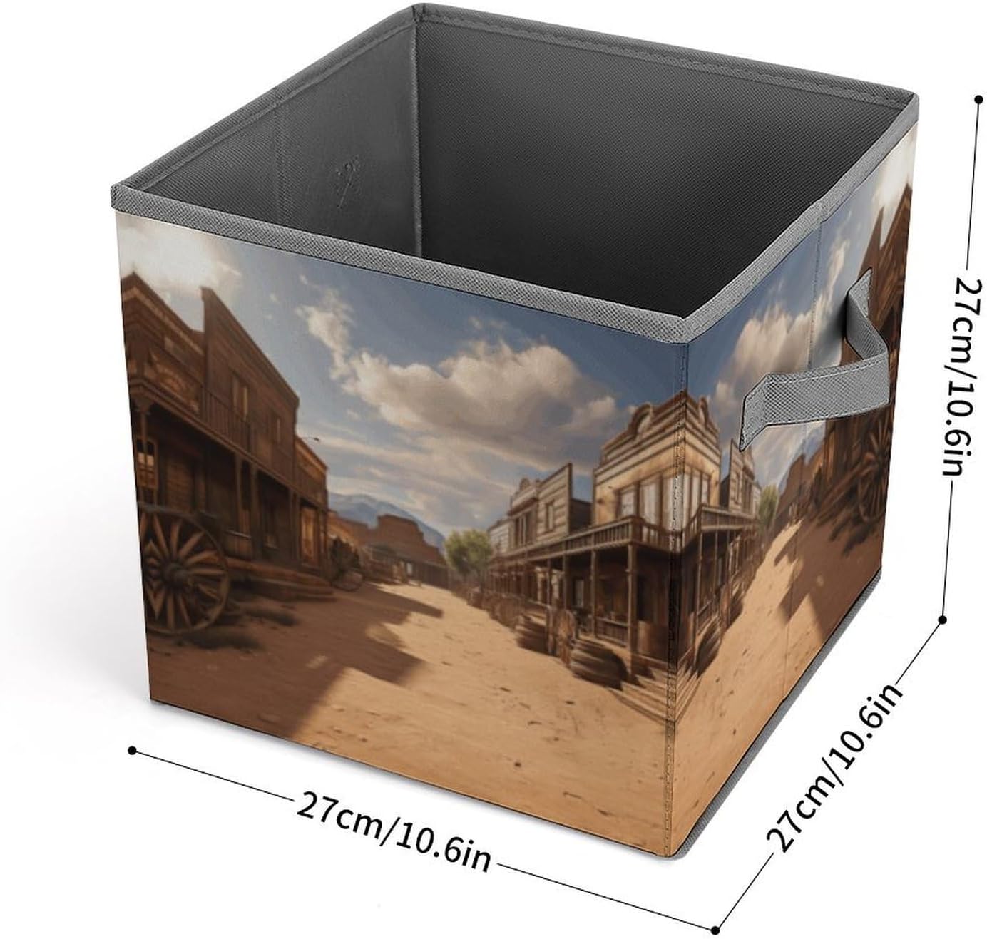 Old Wild West Cowboy Town Storage Bins with Handles Fashion Large Storage Cubes Sturdy Foldable Storage Boxes Space-Saving Storage Baskets for Home Office Clothes Closet Organizers