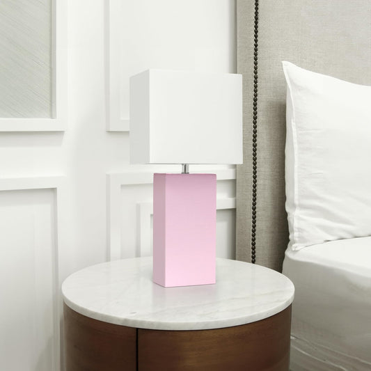 Elegant Designs LT1151-BPK Contemporary Faux Leather Encased Table Lamp for Living Room, Bedroom, Study, Office, Entryway, Reading Nook, Blush Pink