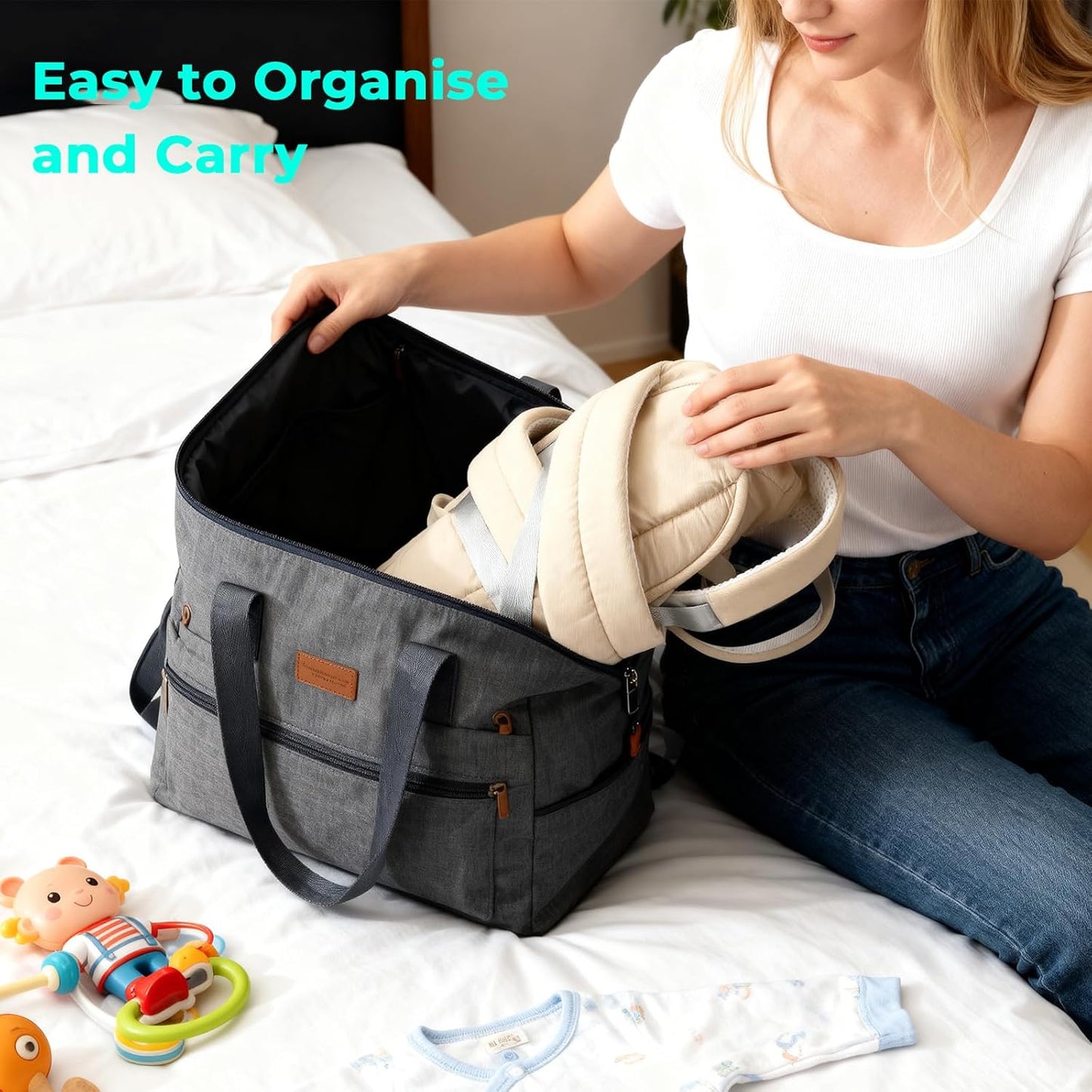 CycleMore Baby Carrier Newborn to Toddler - Soft Structured Carrier with Hip Healthy Design, 3 Carry Positions Options, Ergonomic Backpack Design with Lumbar Support (7-35lbs) Ivory
