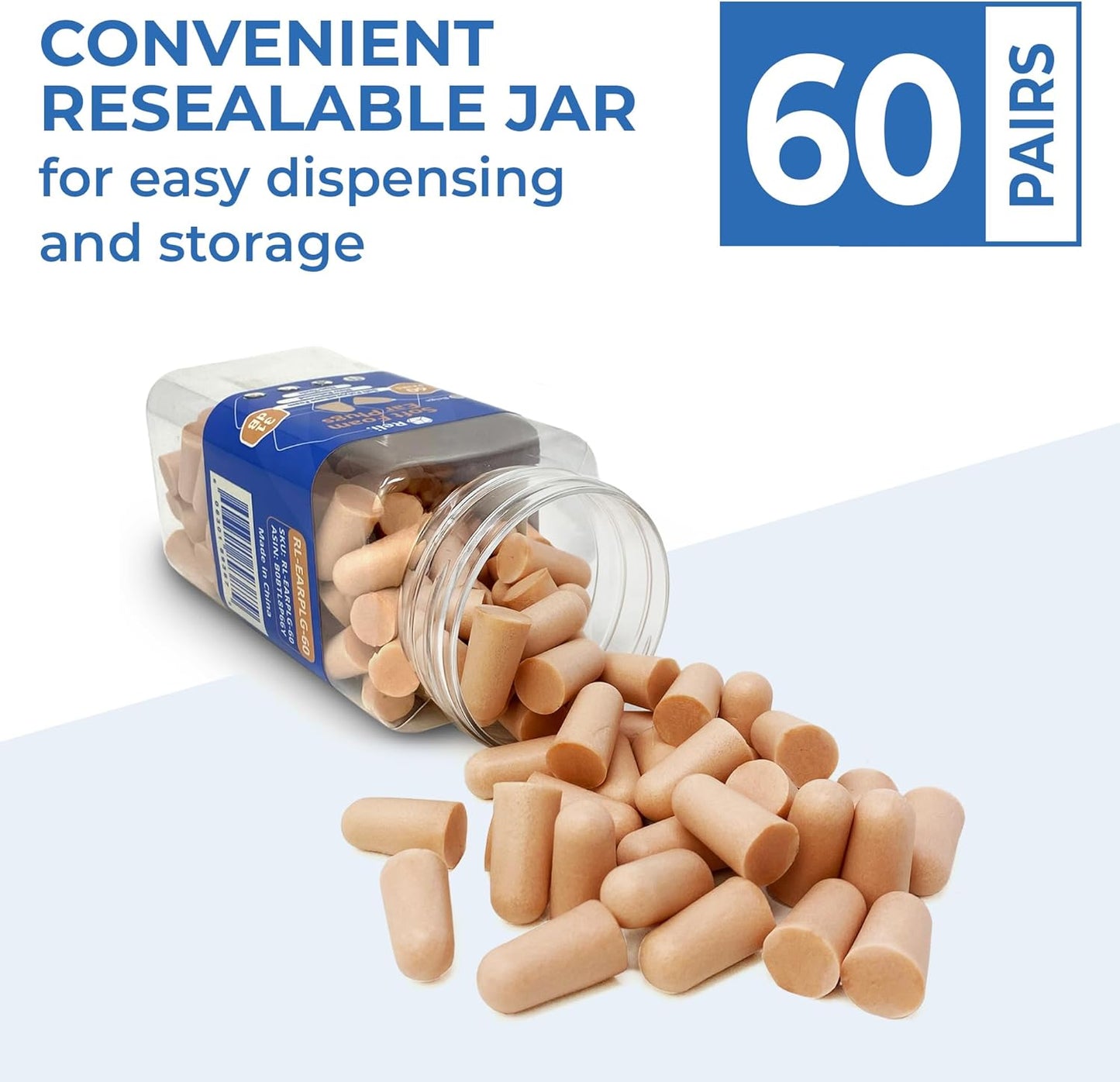 Reli. Foam Ear Plugs (60 Pairs) 31 dB NRR | Disposable Foam Ear Plugs for Sleeping Noise Cancelling | Blocks Loud Snoring, Concerts, Travel, Noise Reduction (Peach)