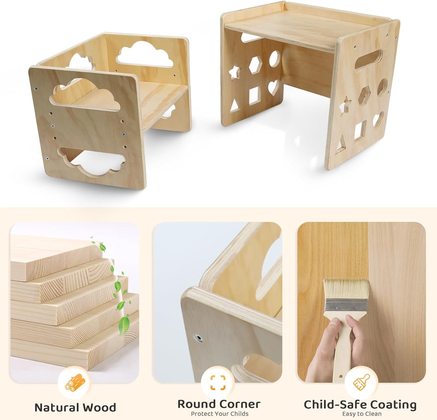 Satisure Montessori Weaning Table and Chair Set, Wooden Toddler Table and Chair Set, 1-3 Age Kids Table and Chairs with Blackboard & 3 Heights Adjustable for Eating & Drawing & Reading