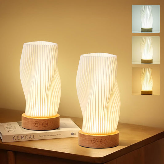 Battery Operated Portable Desk Lamp Set of Two, Dimmable Cordless LED Table Lamp,3 Colors & Memory Function, Modern Rechargeable Bedside Lighting for Living Room, Bedroom, White, 8.6inch
