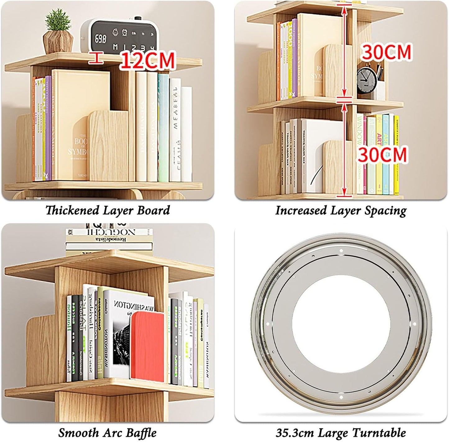 6 Tier Solid Wood Rotating Bookshelf 360 Display Rotating Bookcase Spinning Bookcase For Space Saving Corner Bookshelf For Small Space Floor Standing Bookcase Storage Rack For Bedroom Living Room
